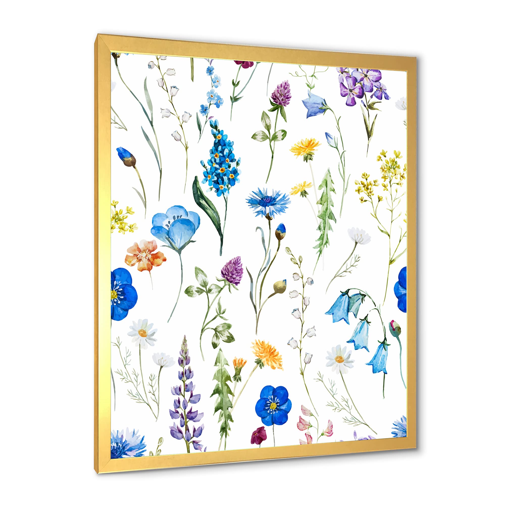 DesignQ Blue Wild Flowers Traditional Framed Wall Art - Hand-Painted Canvas Painting for Living Room, Bedroom & Office Decor