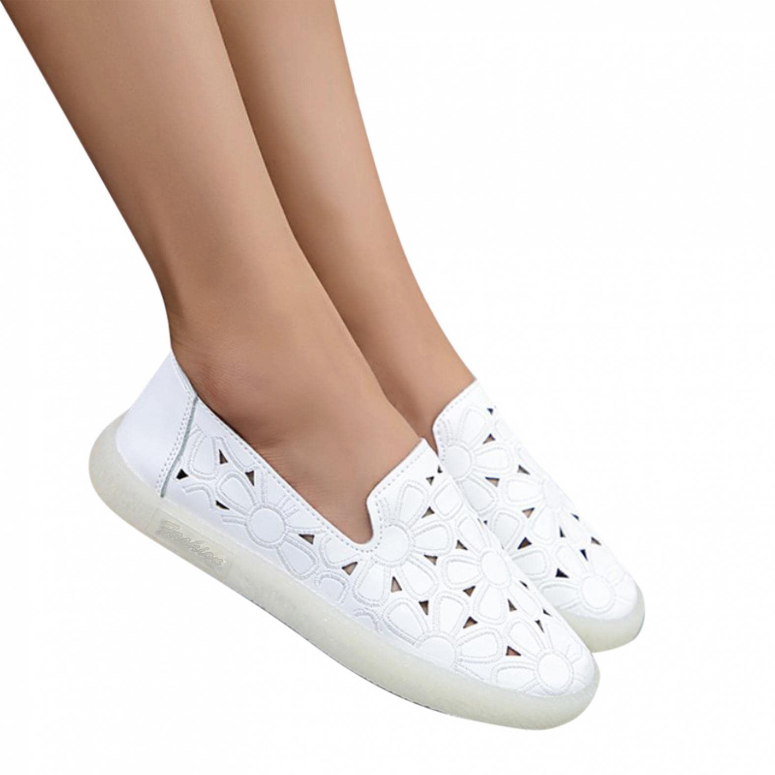 **Women's Comfort Loafers - Slip On Floral Cutout Flats with Arch Support, Round Toe & Breathable Design | Soft Leather Walking Shoes for Casual Wear, Office & Travel**