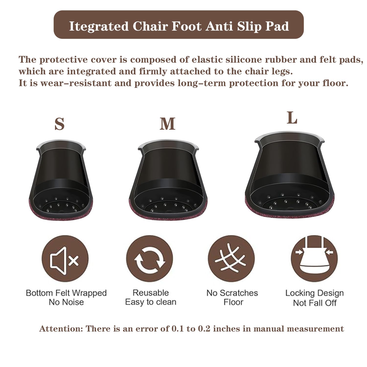 20 Pack Black Rubber & Felt Chair Leg Floor Protectors - 0.6