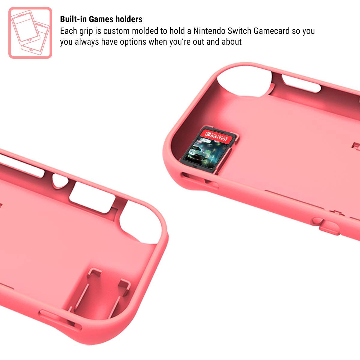 Orzly Comfort Grip Case for Nintendo Switch Lite - Padded Hand Grips, Adjustable Kickstand & Bonus Thumb Grips - Coral | Perfect for Gaming On-The-Go & Travel Protection