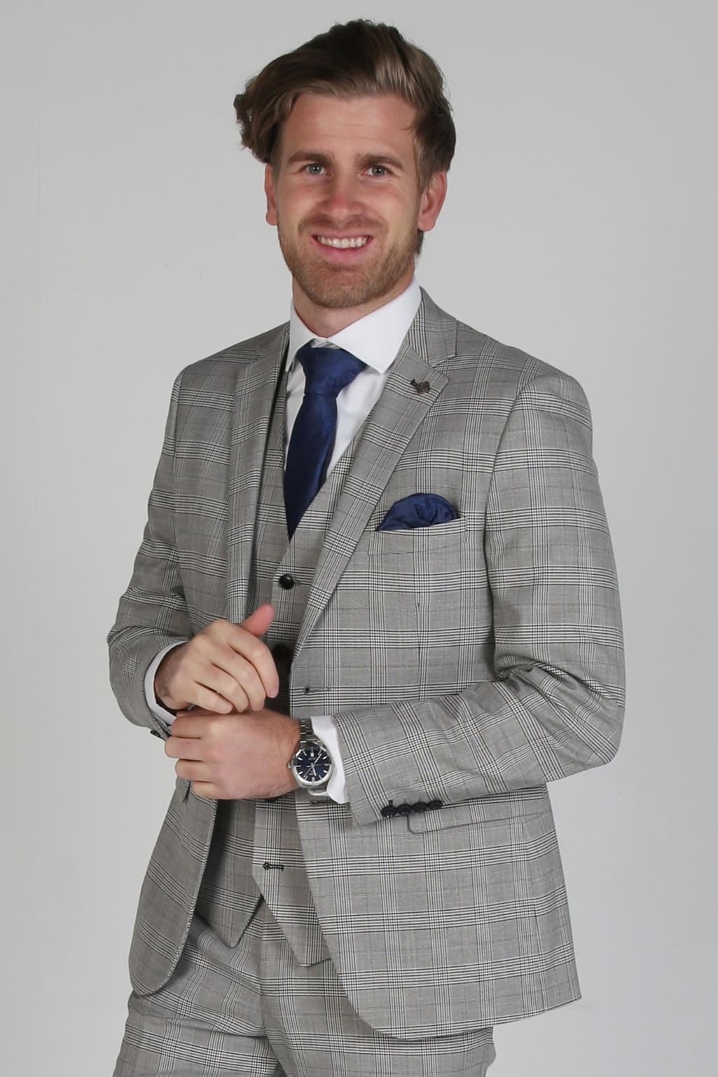 Hugo Grey Check Three Piece Suit for Men | Premium Wool Business Suit | Formal Wedding & Office Attire | Perfect for Business Meetings, Interviews & Special Occasions