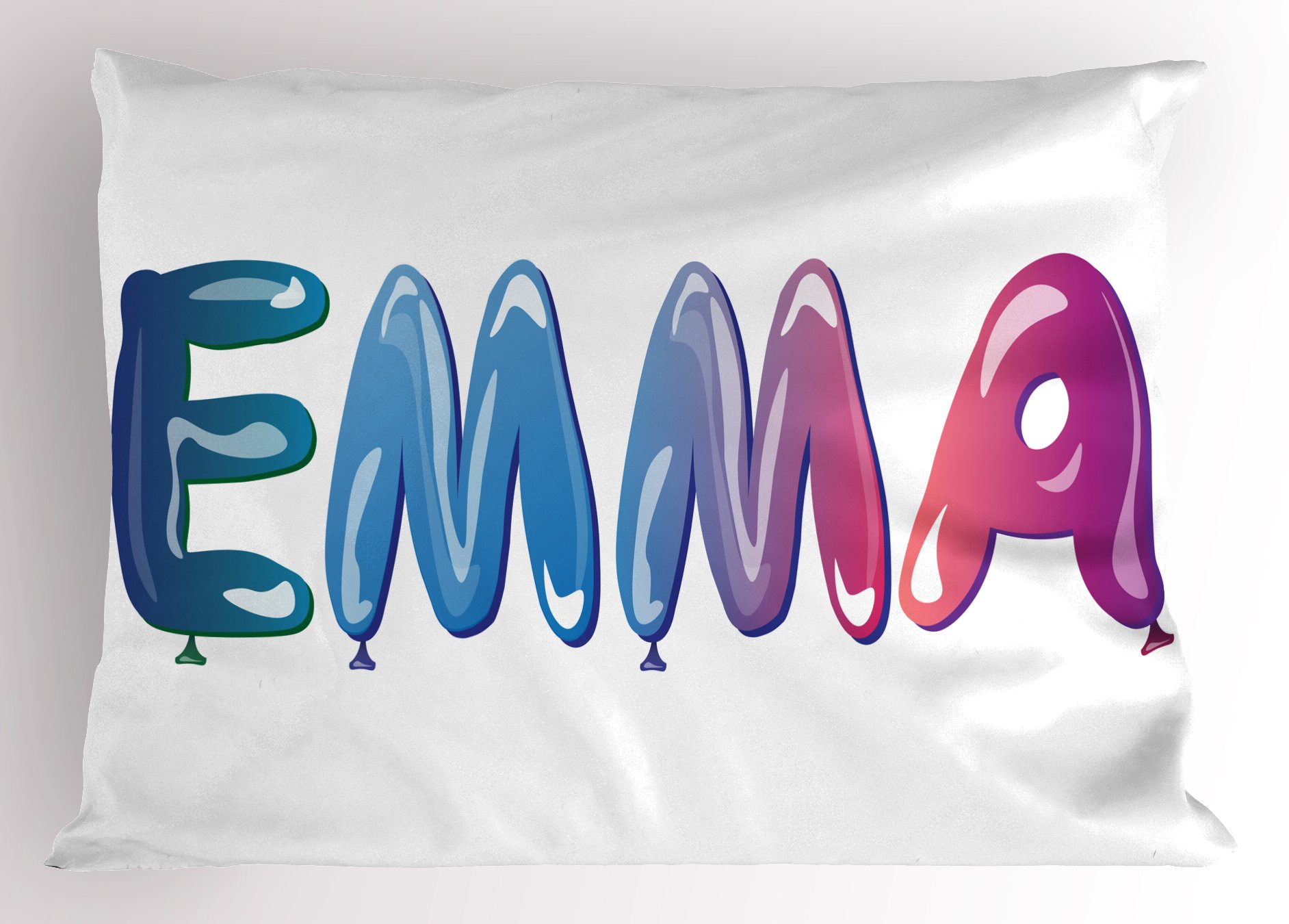 Ambesonne Emma Decorative Pillow Sham - Feminine Girl Name Design with Ornate Balloons, Standard Size 26