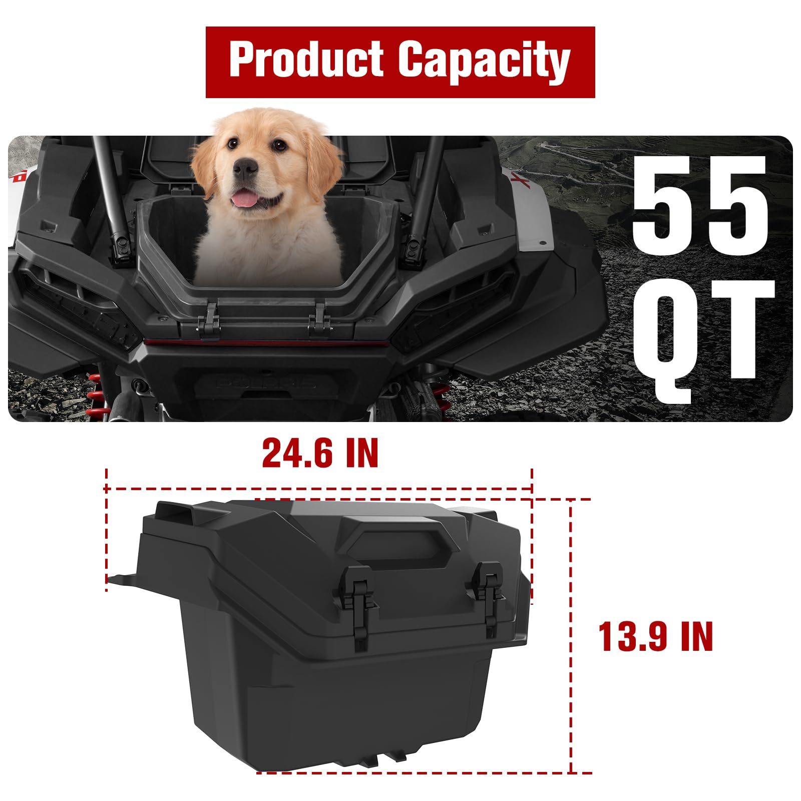 2024 Polaris RZR XP 1000 Rear Cargo Storage Box - 55 QT Durable Trunk Bin for UTV Accessories (Fits XP 1000/XP 4 1000) - OEM #2884525 Replacement - Black - Perfect for Off-Road Adventures & Gear Organization