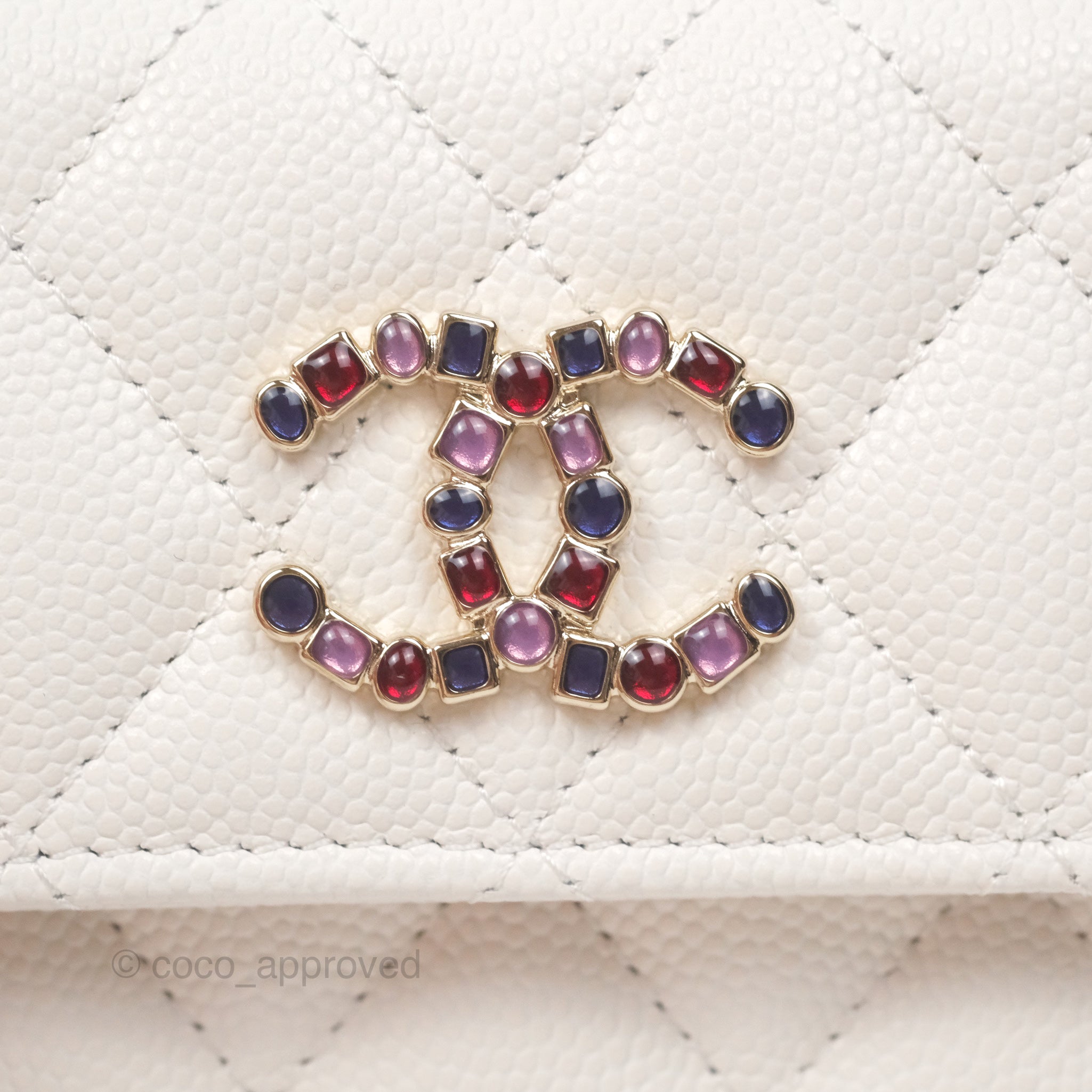 Chanel CC Resin Stone Flap Card Holder in White Caviar Leather - Luxury Compact Wallet for Everyday Use & Special Occasions