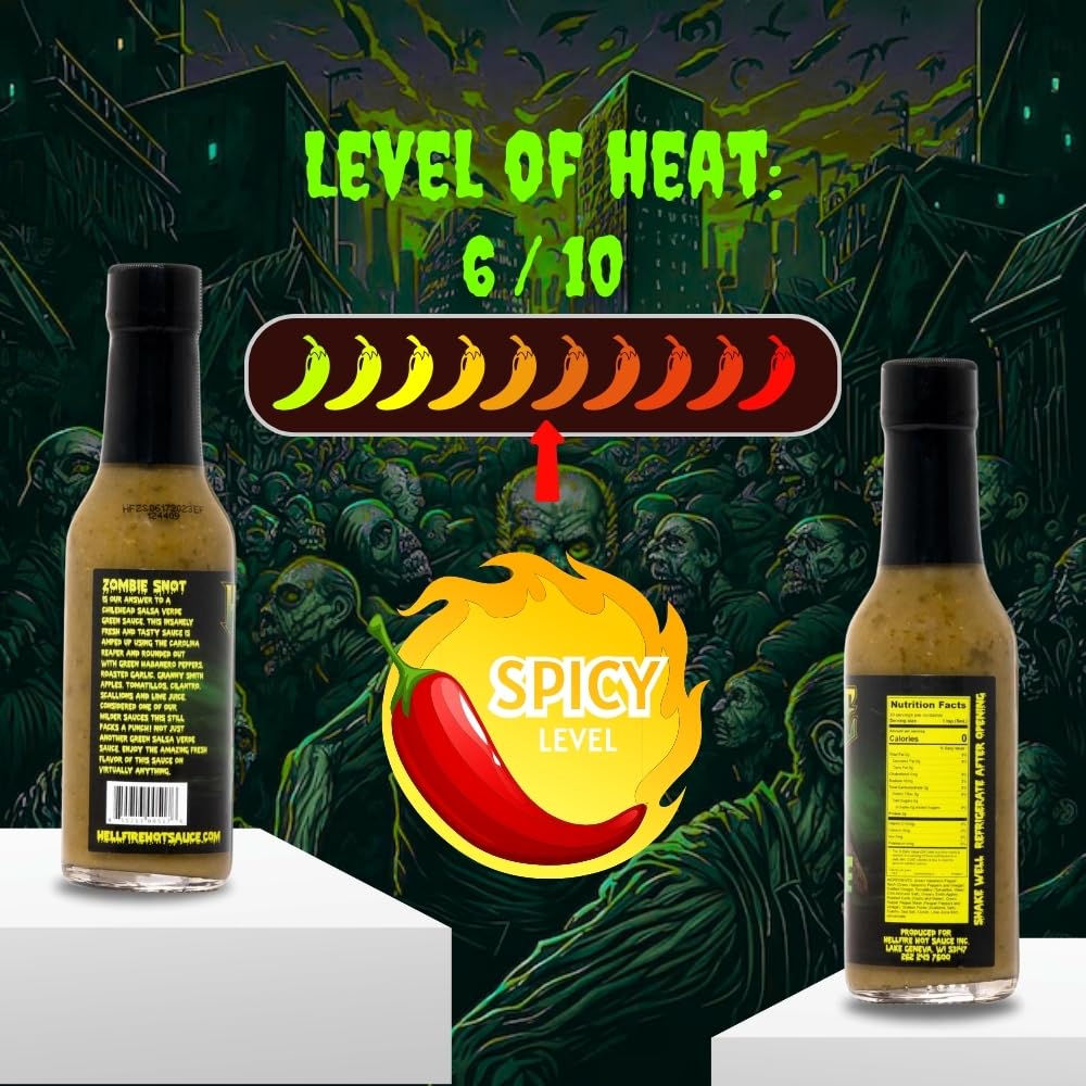 **Hellfire Zombie Snot Hot Sauce – Award-Winning Spicy Salsa Verde with Carolina Reaper Peppers – World's Best Vegan & Gluten-Free Taco Sauce – Gourmet 5 oz Bottle – Perfect for Tacos, Wings & Bold Flavor Lovers**