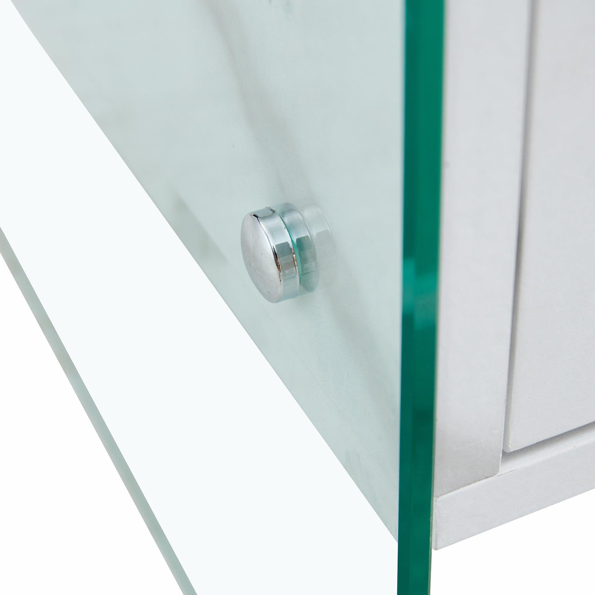 Modern Double Drawer Bedside Table with MDF Sticker Surface & Tempered Glass Sides - Simple Elegant Design, Excellent Storage for Bedroom, Living Room, or Office Use