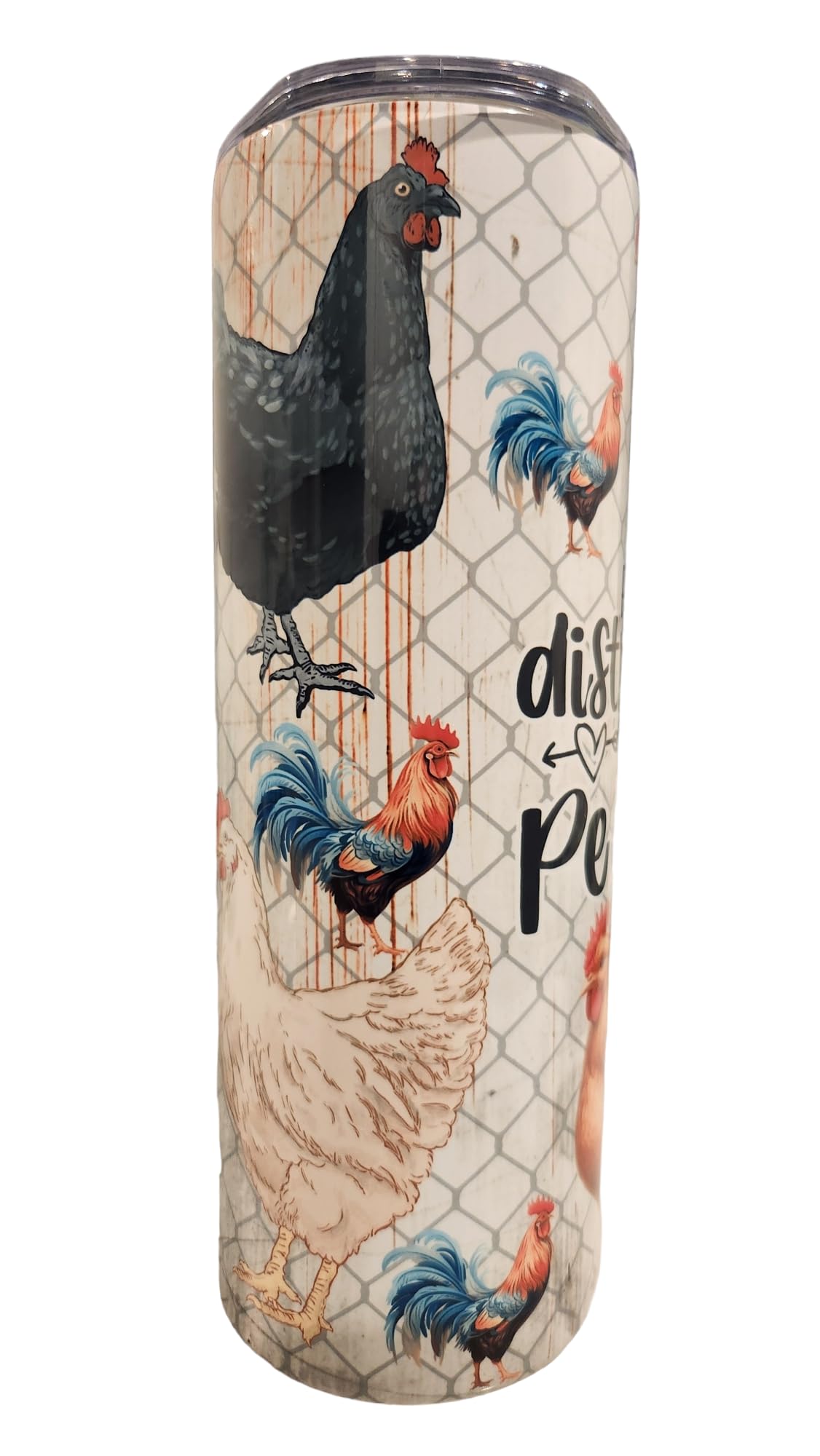 Funny Farm Country Theme Chicken Easily Distracted By Peckers 20oz Stainless Steel Skinny Tumbler - Insulated Travel Mug for Coffee, Tea & Water - Perfect for Office, Commuting & Outdoor Adventures