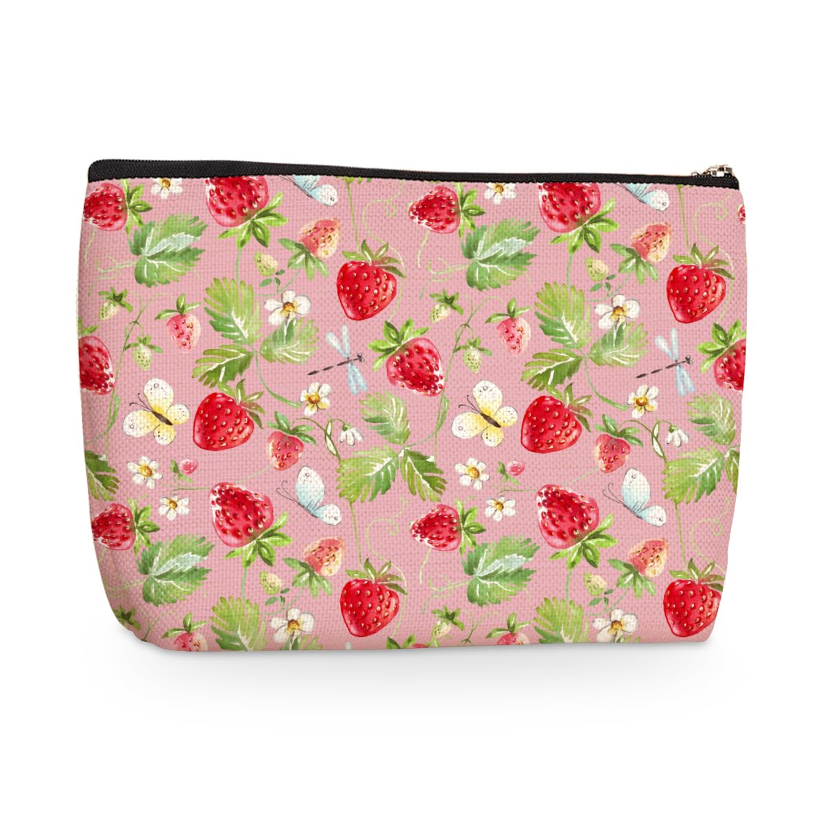 Strawberry Makeup Bag for Women - Cute Pink Cosmetic Travel Toiletry Bag - Best Birthday Christmas Gifts for Friends, Daughter, Grandma | Perfect for Travel, Gym, Beach & Daily Use