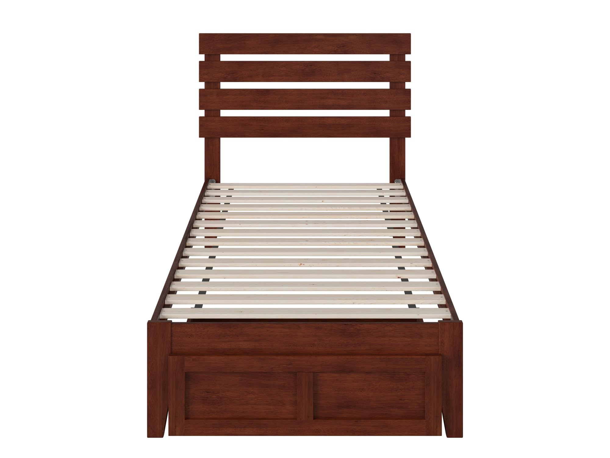 AFI Oxford Twin XL Size Platform Bed with Foot Drawer & USB Charging Station - Walnut Finish, Space-Saving Storage Solution for Small Bedrooms, Dorm Rooms & Studio Apartments