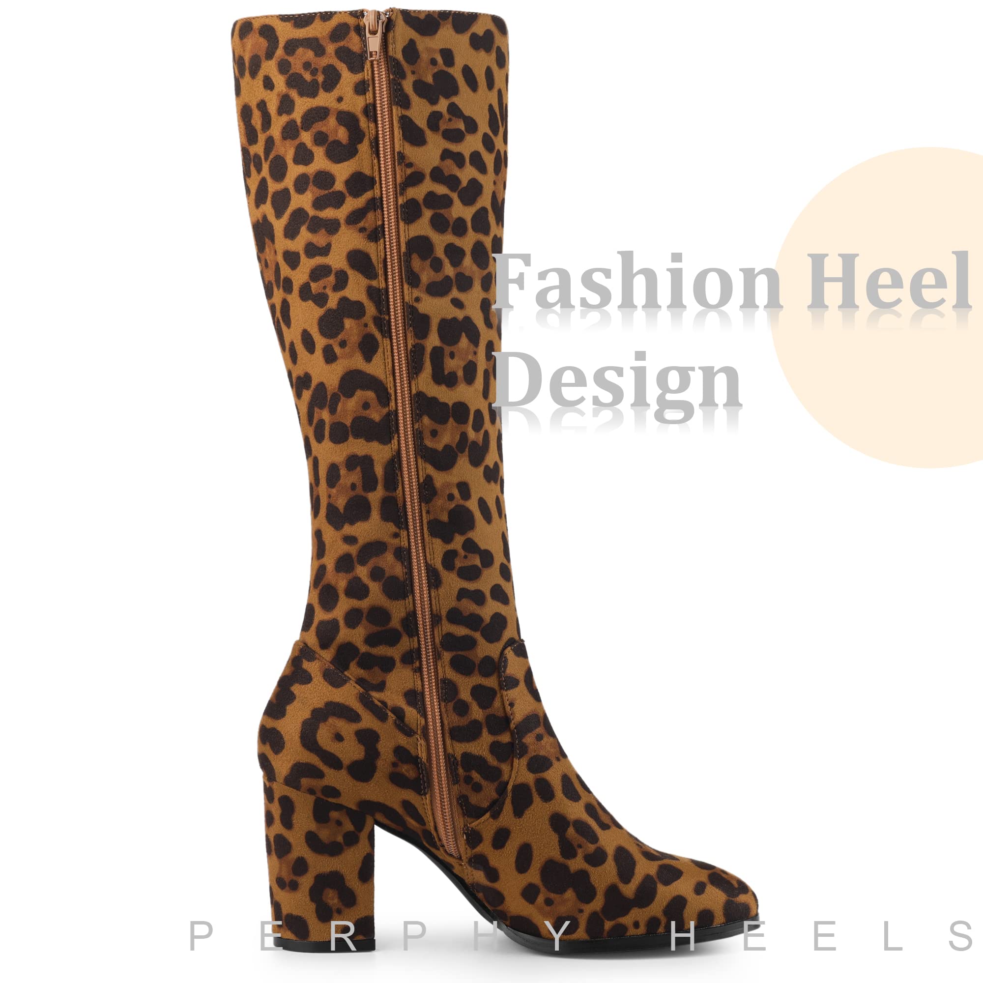 Perphy Women's Round Toe Chunky Heel Knee High Boots - Stylish Winter Fashion Boots for Women, Comfortable & Warm High Heel Boots for Office, Party, Dating & Everyday Wear