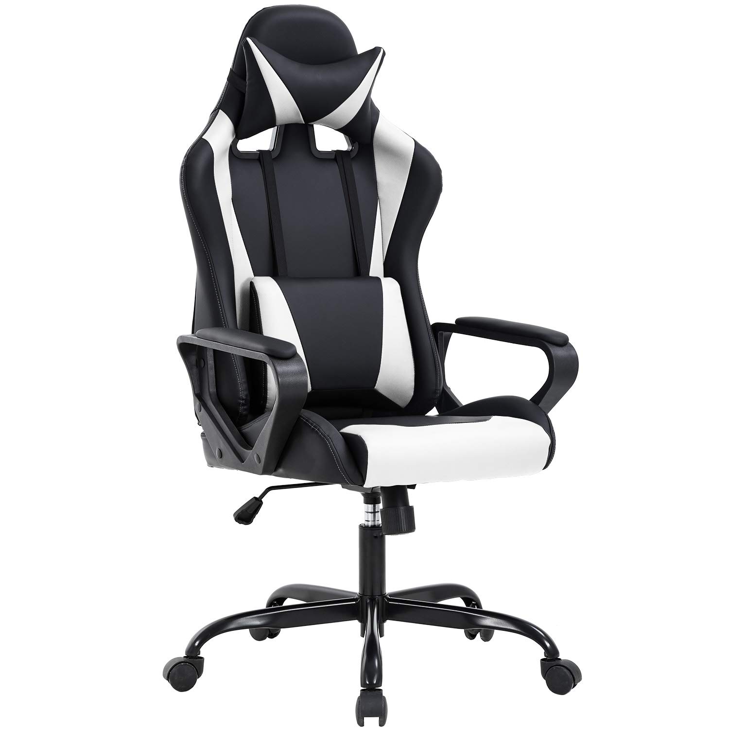 Best Ergonomic High-Back Gaming Chair for Office & PC - PU Leather Racing Style Computer Desk Chair with Lumbar Support & Swivel Base - Ideal for Back Pain Relief, Long Work Hours & Gaming Sessions - White Executive Rolling Task Chair for Men & Women