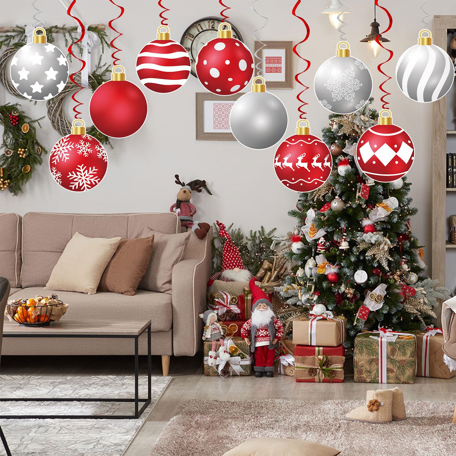 48 Pcs Christmas Hanging Swirl Decorations Set - Xmas Tree Ornaments, Ceiling & Wall Decor for Holiday Parties - Festive Ball Swirls for Home, Office & Outdoor Christmas Decorations