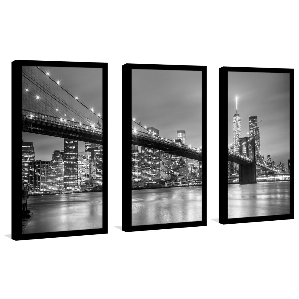 New York Skyline Framed Plexiglass Wall Art Set of 3 - Modern Cityscape Decor for Living Room, Office & Bedroom