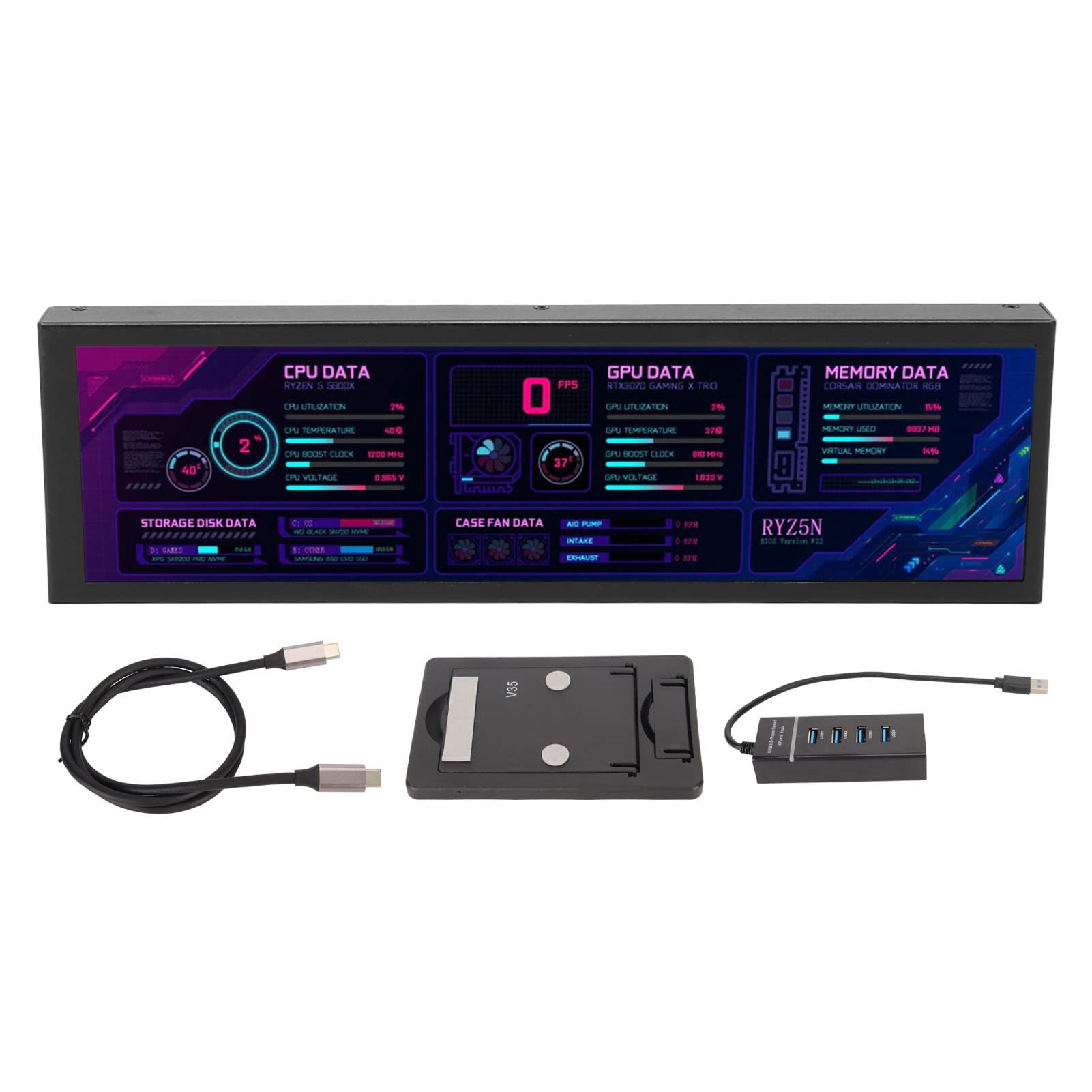 Jectse 8.8 Inch IPS LCD Monitor - Secondary Display for PC with CPU/GPU/SSD Data Monitoring (Black) | Perfect for Gaming Rigs, Workstations & PC Builds