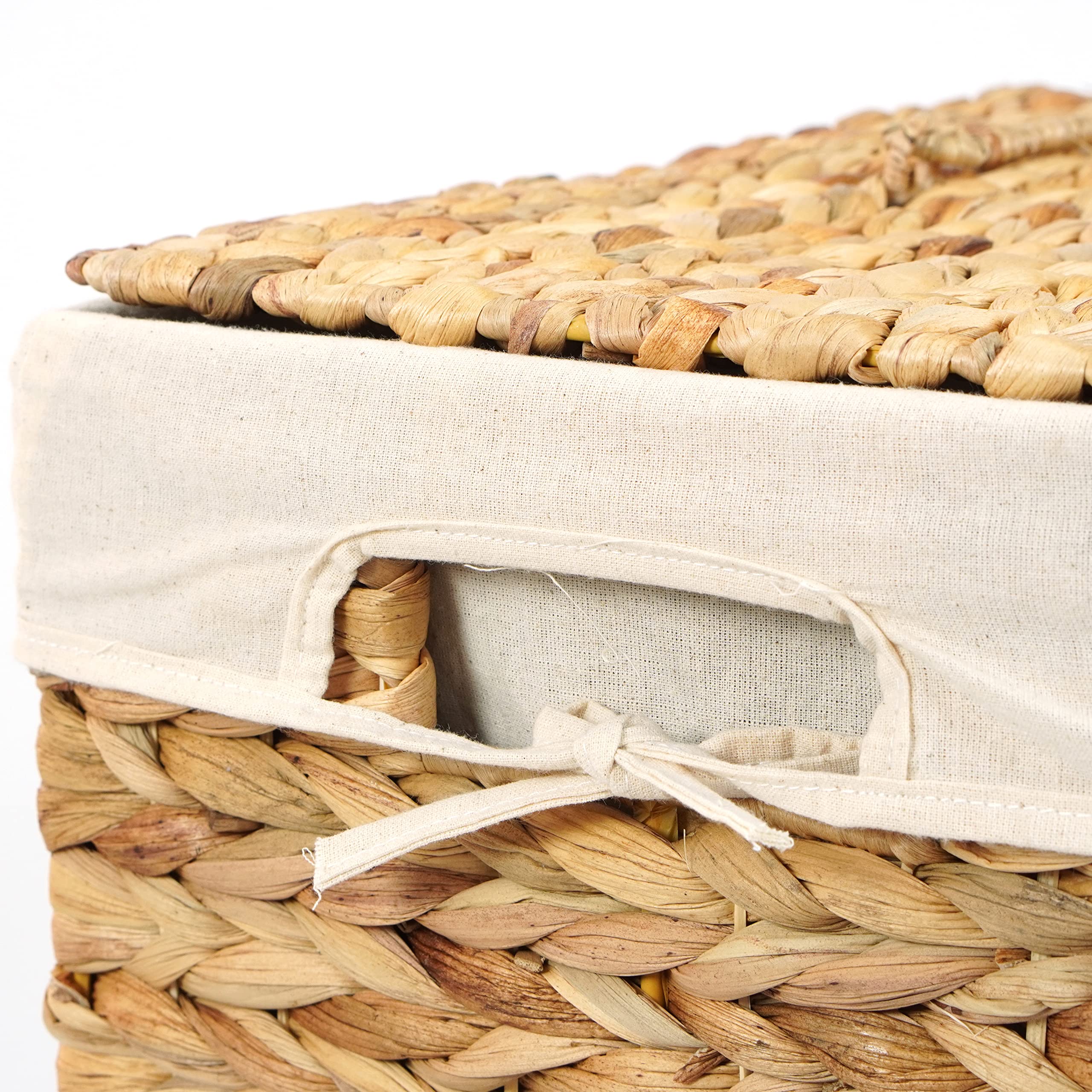 Handmade Natural Water Hyacinth Wicker Laundry Hamper with Lid - Small Rectangular Basket for Bedroom, Bathroom & Closet Organization