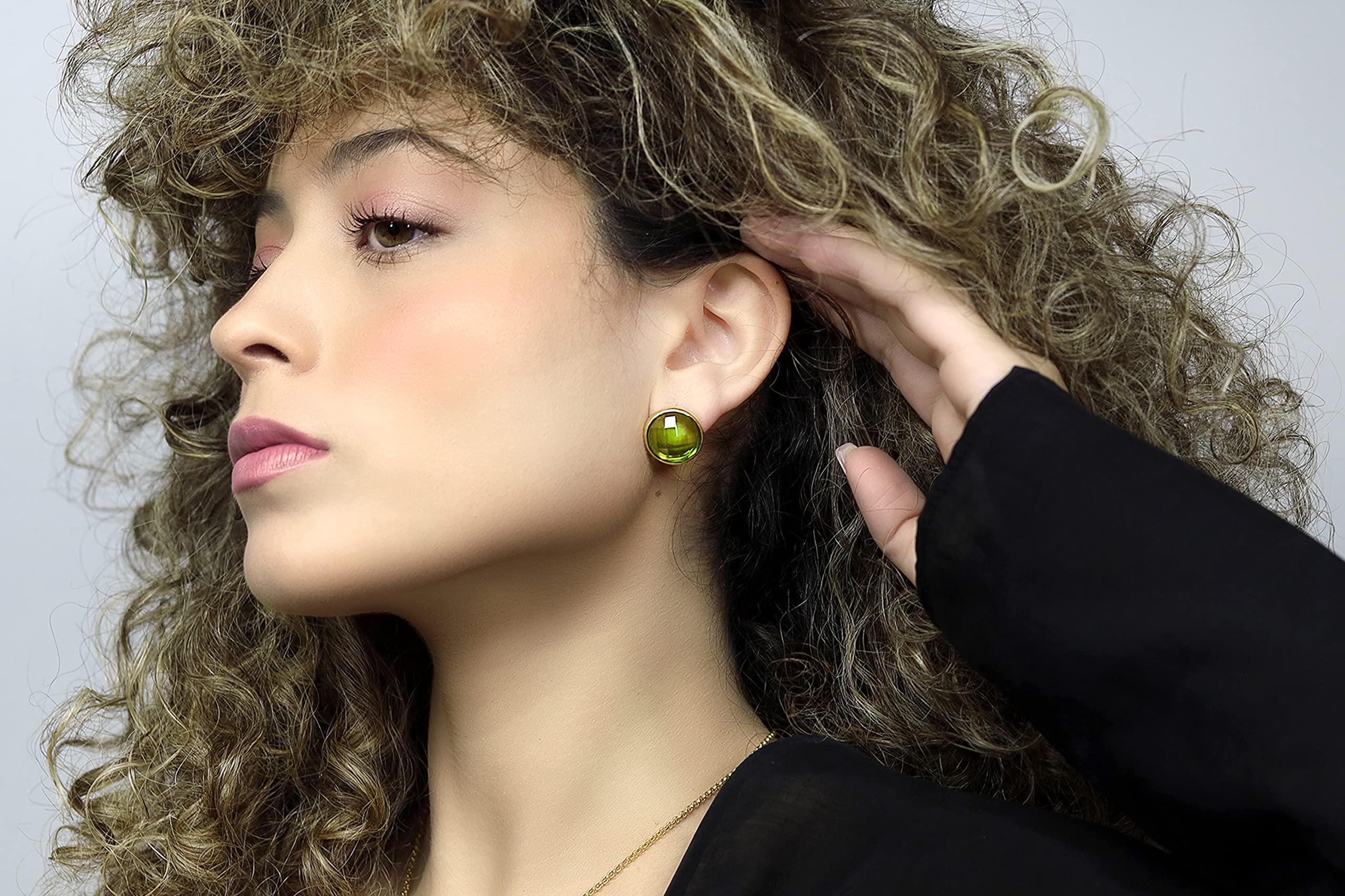 Peridot Stud Earrings - Round August Birthstone Jewelry for Women, Fashion & Gifts - Handmade Vintage Statement Earrings for Daily Wear, Parties & Special Occasions