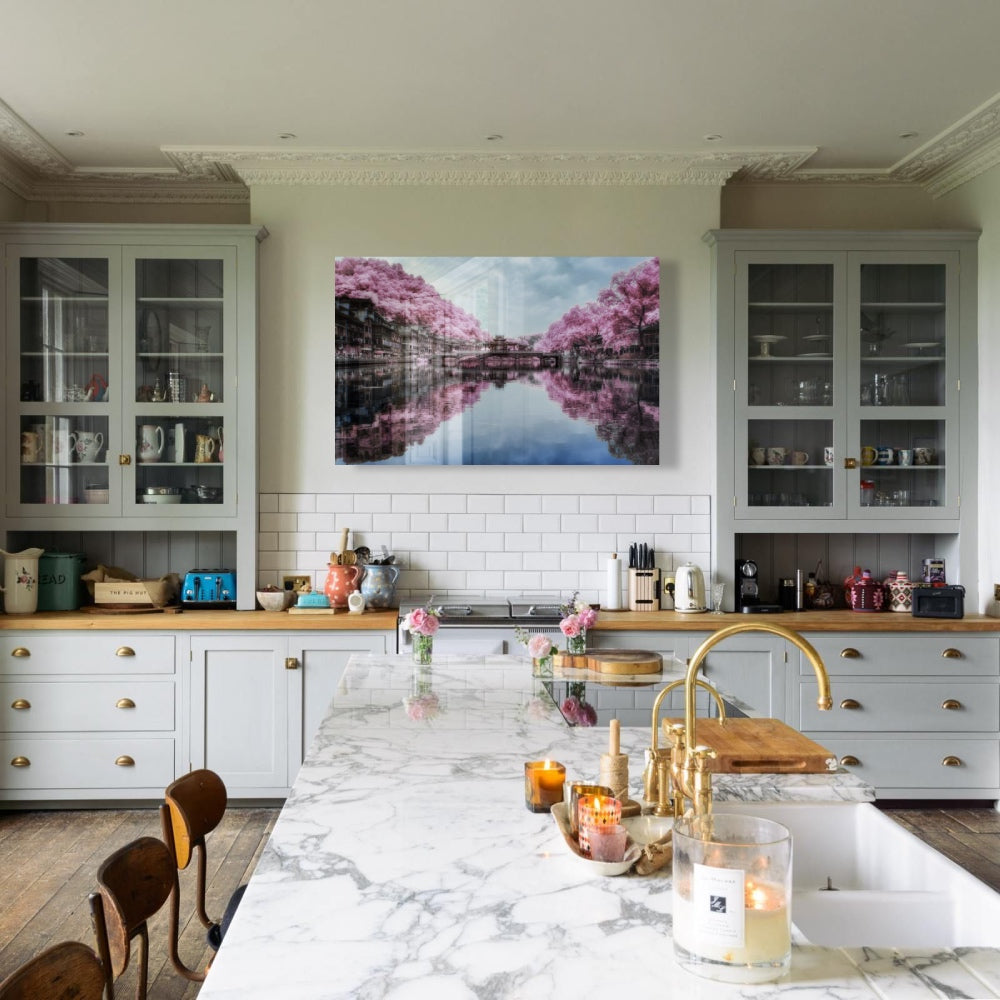 Pink Landscape Wall Art - Modern Abstract Canvas Painting for Home & Office Decor - Perfect for Living Room, Bedroom, and Workspace