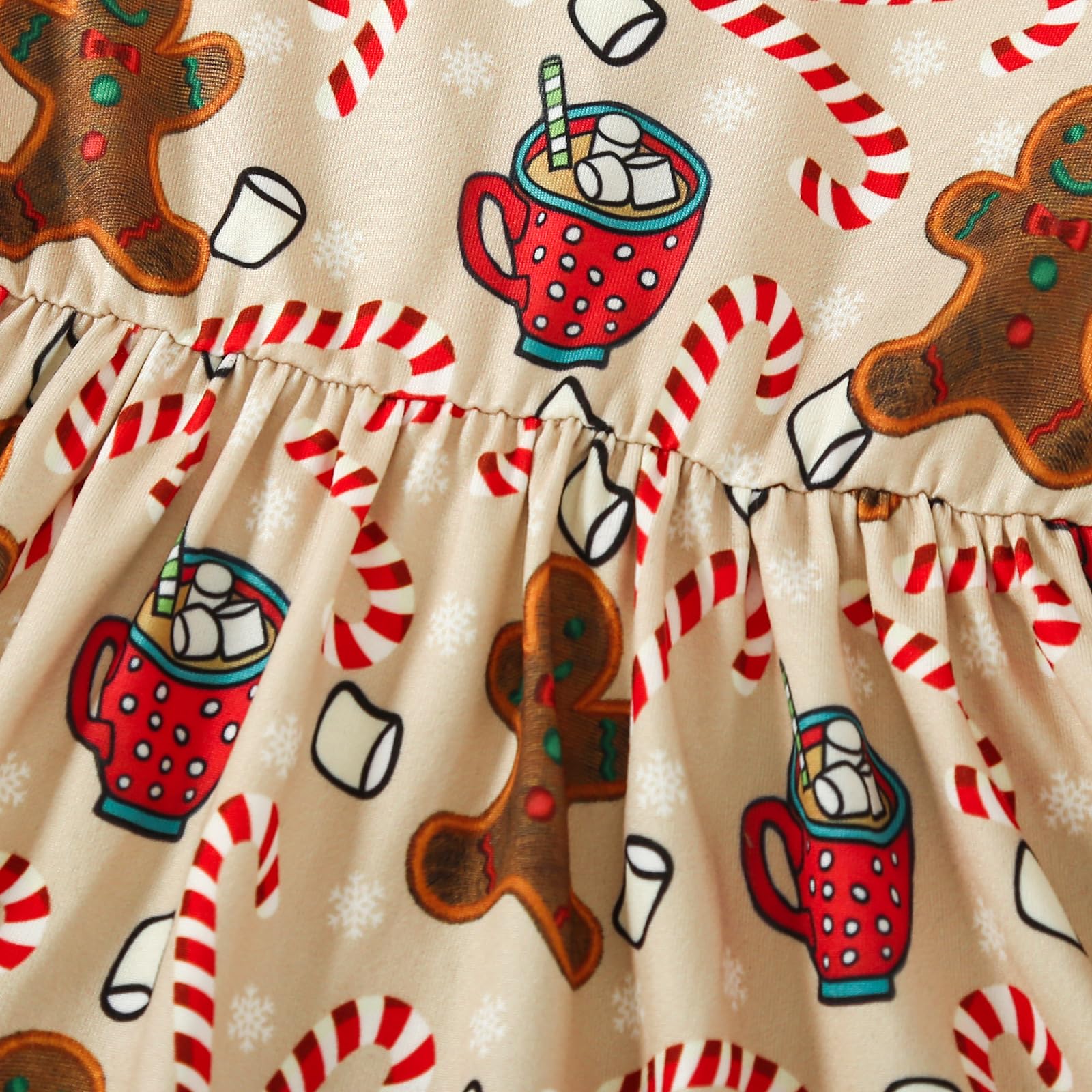 Gingerbread Man Christmas Dress for Toddler Girls - Flared Sleeve Ruffled Holiday Dress with Candy Cane Print | Perfect for Xmas Parties, Family Photos & Holiday Events