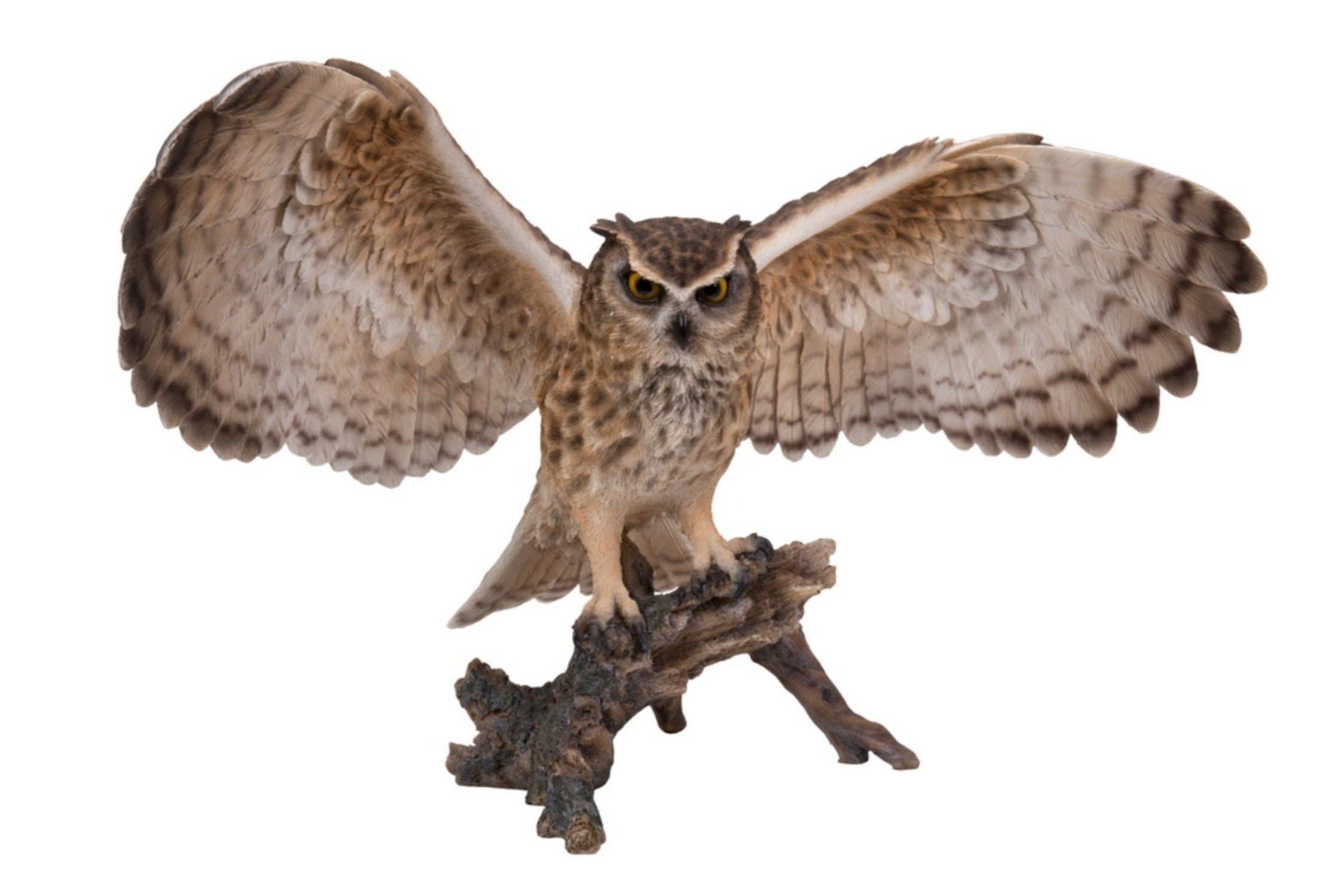 Eagle Owl on Branch with Wings Out - Handcrafted Sculpture for Home Decor & Garden Art | Perfect for Living Room, Office, or Outdoor Display