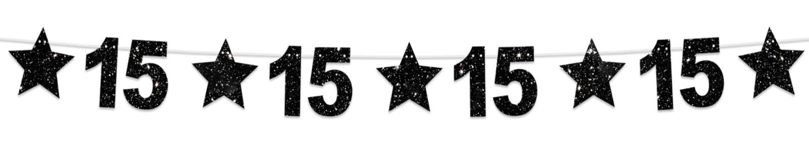 15th Birthday Decorations - Glitter Black Star Banner, Shiny Bright Backdrop for Party, Home, Classroom | Cheers to 15 Years Theme | Perfect for Birthday Celebrations, Festivals & Wall Decor