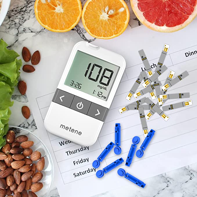 Metene AGM 513S Blood Glucose Monitor Kit with 100 Test Strips & 100 Lancets - Accurate Diabetes Testing for Home Use & Travel