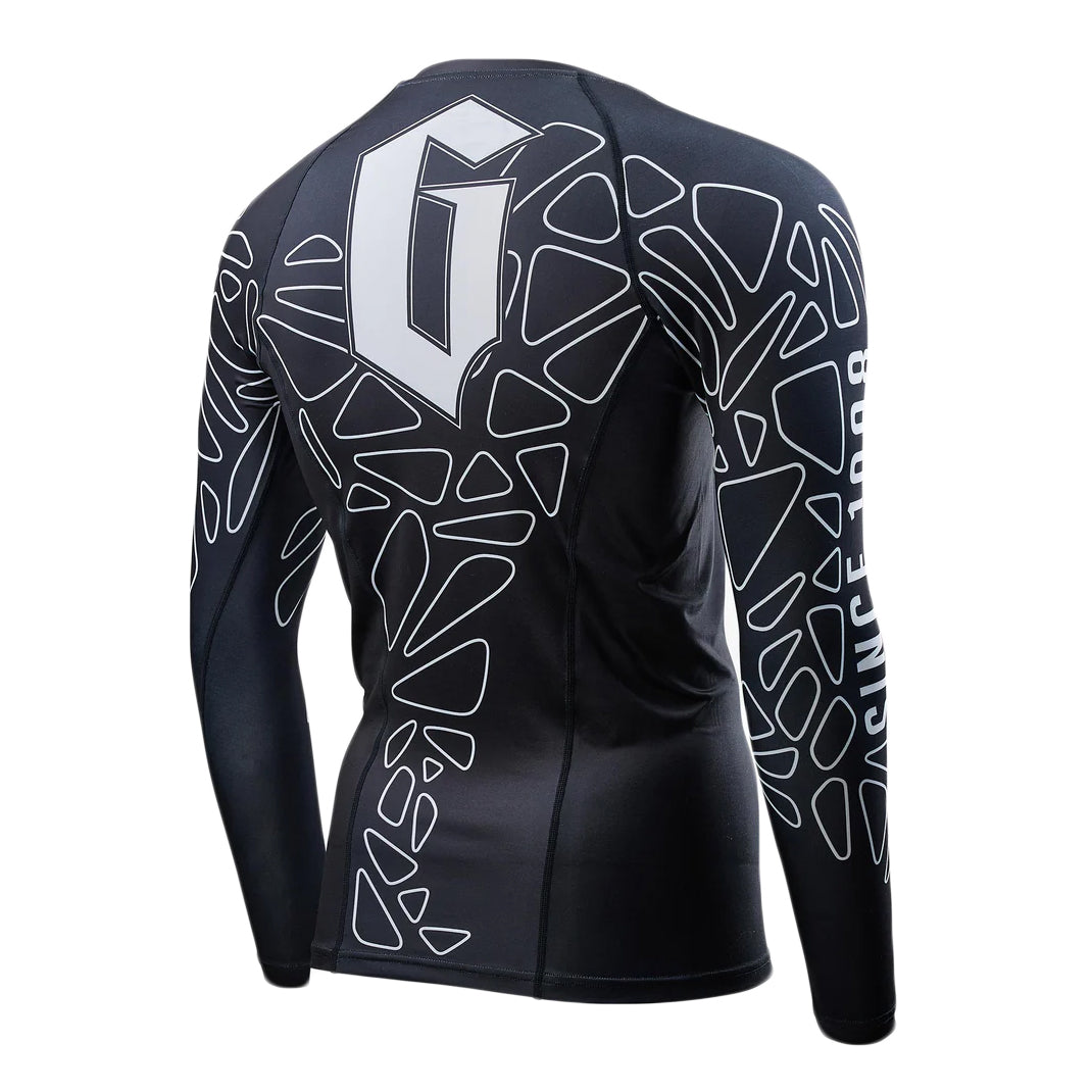 GAMENESS Rashguard Long Sleeve Black/White - Compression Shirt for MMA, BJJ & Grappling - Moisture Wicking & UV Protection for Training & Competition