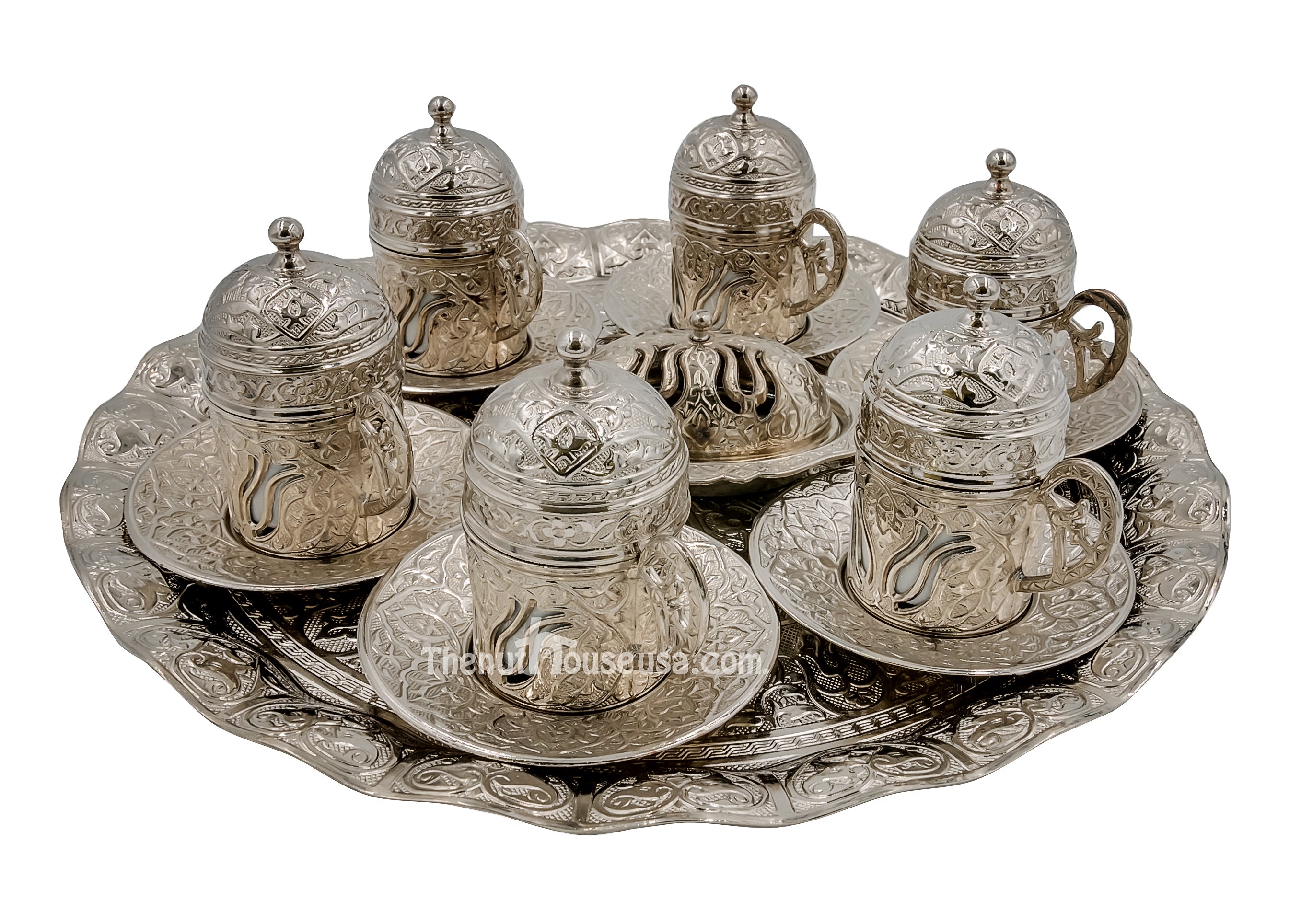 Premium Turkish Coffee Set - Authentic Silver Finish with Traditional Cezve & Cups - Perfect for Home Brewing, Gifts, and Cultural Celebrations