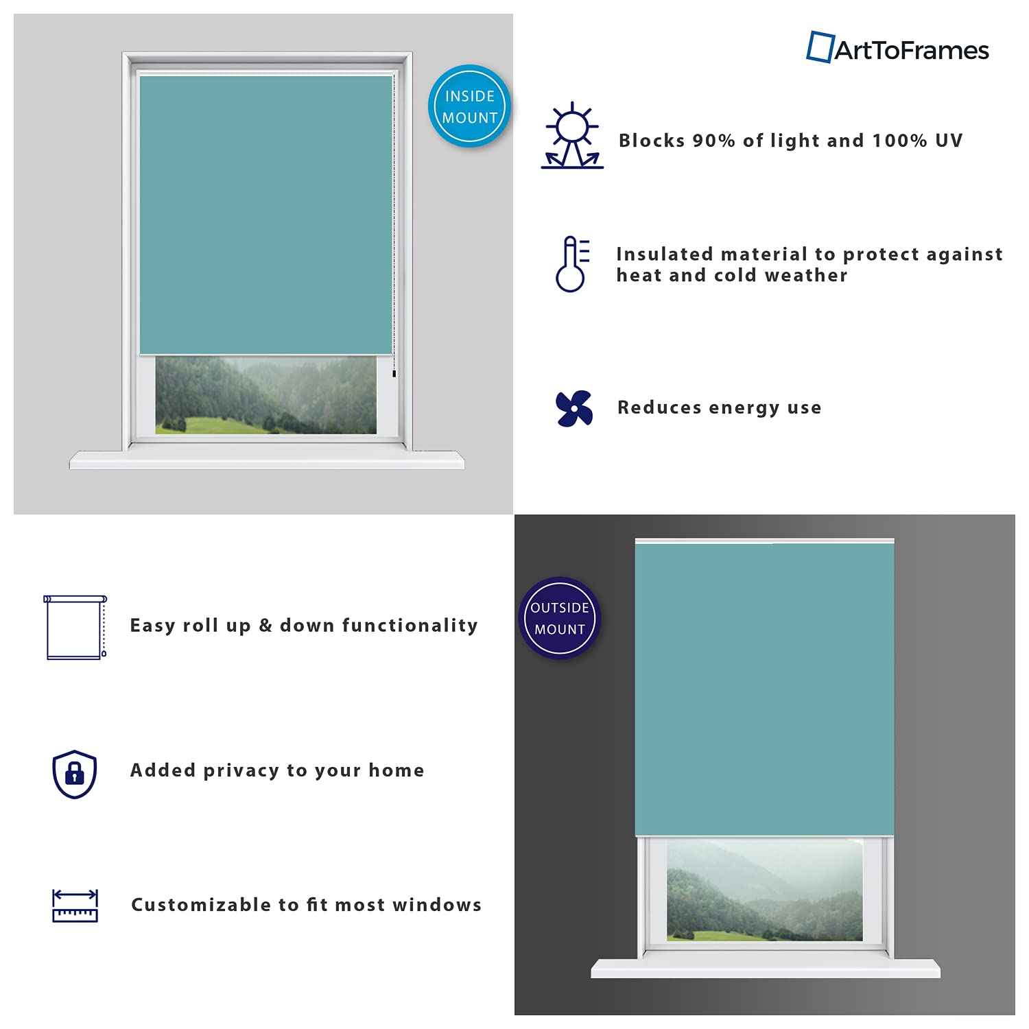 Custom 22x36 Blackout Roller Window Shade with Solid Valance - Aqua Pastel Color for Bedroom & Nursery | ShadePix by WindowPix | Noise Reducing & Light Blocking Window Treatment for Better Sleep