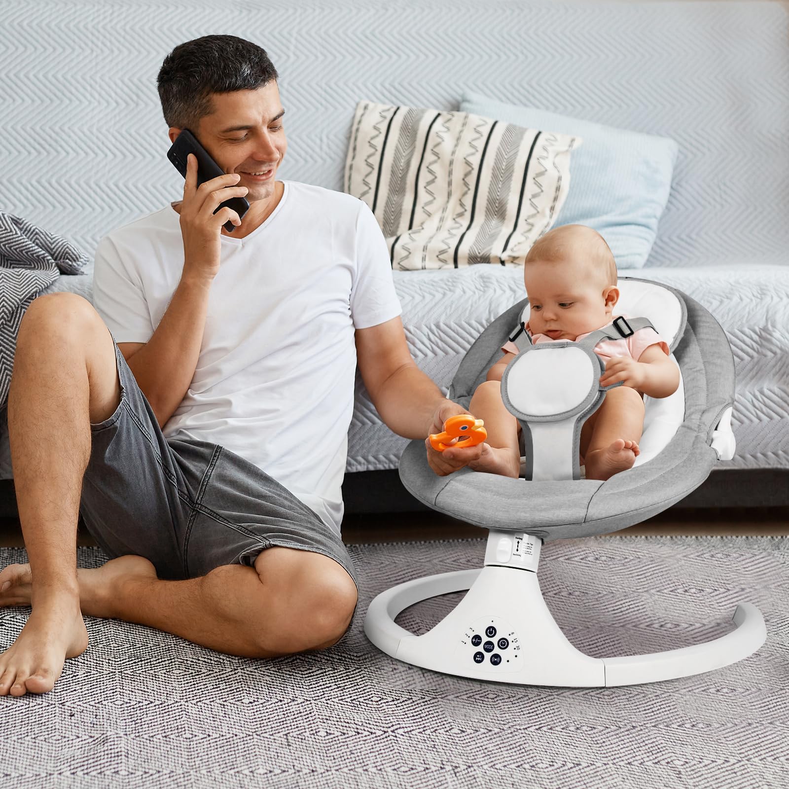 Portable Baby Swing Rocker for Newborns & Toddlers - 5 Speed Adjustable Cradle with 5-Point Safety Harness, Foldable Design for Indoor/Outdoor Use (Gray) - Perfect for Nursery, Travel & Backyard Relaxation