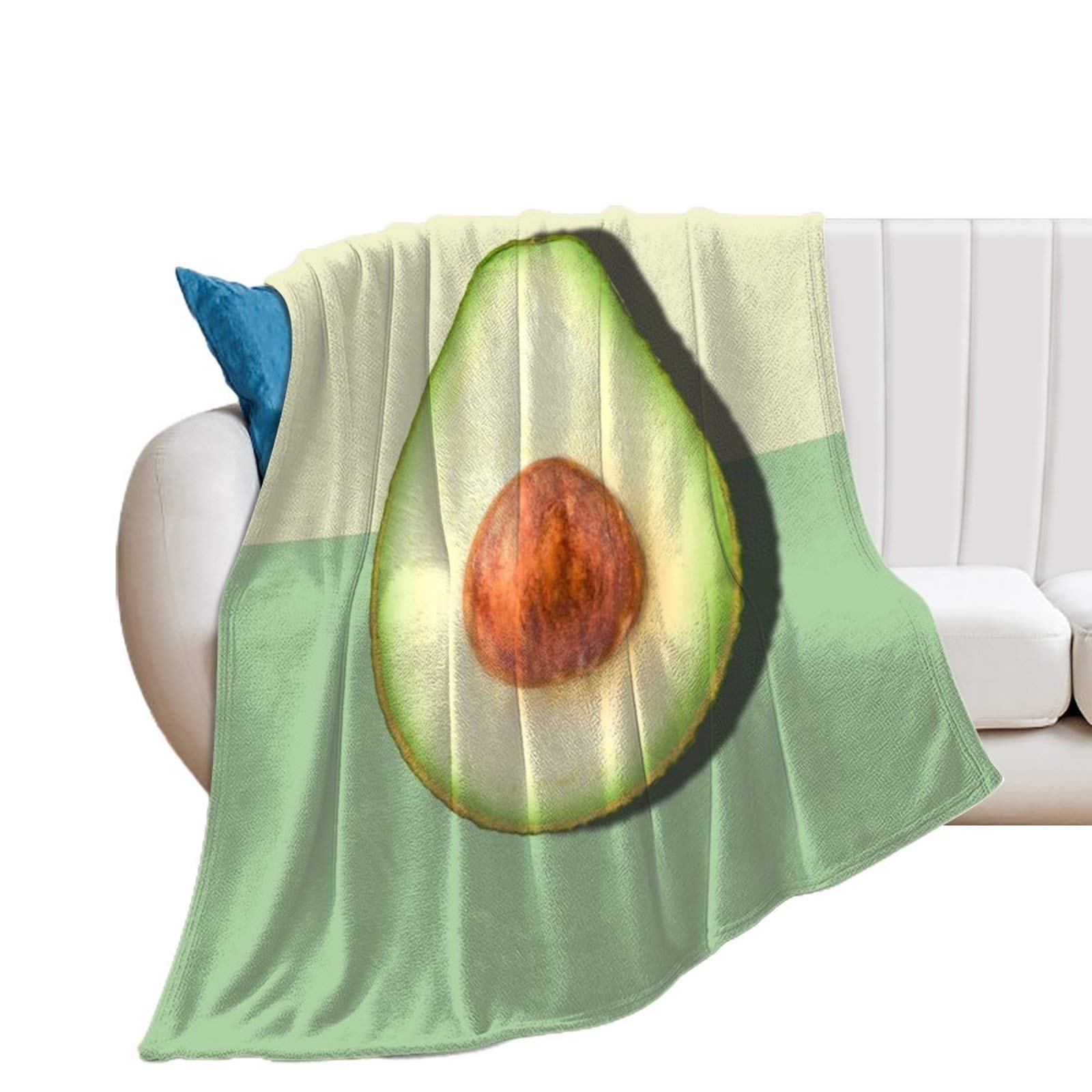 Soft Flannel Fleece Throw Blanket - Cozy Shaggy Fluffy Blanket with Avocado Half Slice Tropical Fruit Pattern - All Season Air Conditioning Quilt (50x60 Inches) - Perfect for Sofa, Bed, Couch, and Home Decor