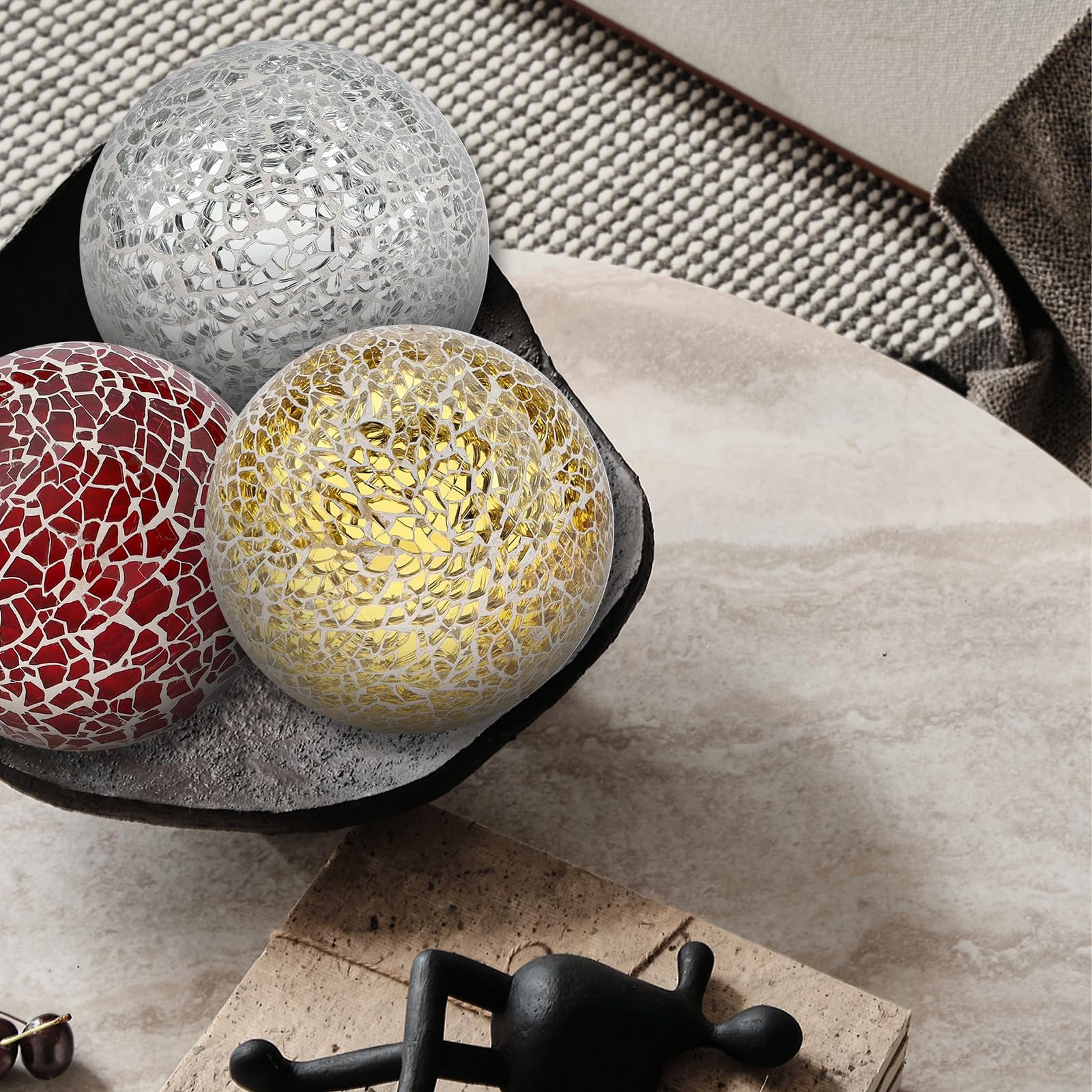 3.15 Inch Shatterproof Glass Decorative Balls - 3 Pack Vase Fillers for Table Centerpieces, Elegant Home Decor for Living Room (Silver, Gold, Red) - Perfect for Wedding Decor, Holiday Displays & DIY Crafts