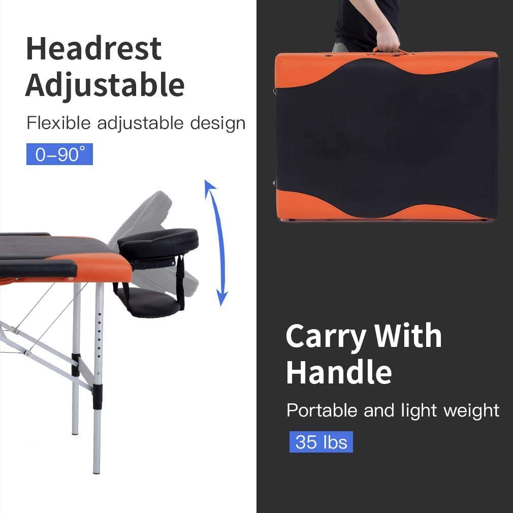 DKELI Portable Foldable Massage Table - 84 Inch Adjustable Height, 3-Fold Salon Spa Bed with Aluminum Legs, Face Cradle & Carry Case - Supports 450LBS - Perfect for Tattoo, Facial, and Professional Massage Therapy
