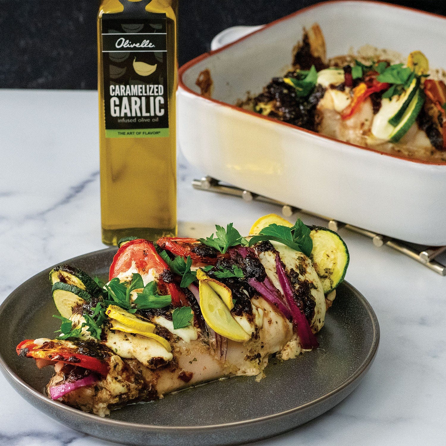 Olivelle Infused Extra Virgin Olive Oil - Caramelized Garlic Flavor | Premium Cooking Oil for Salads, Pasta & Gourmet Dishes | Perfect for Home Chefs & Food Enthusiasts