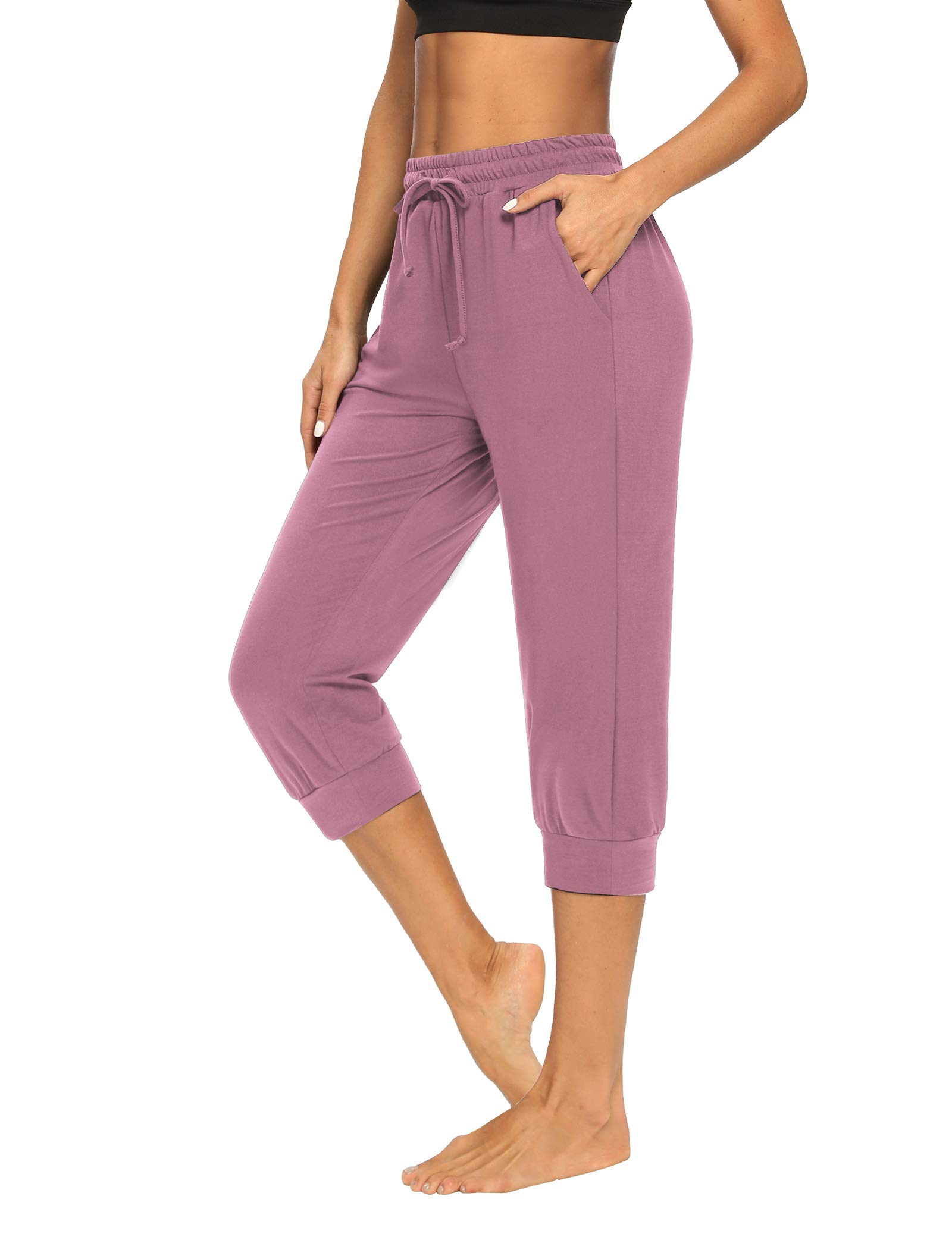Sarin Mathews Women's Capri Yoga Pants - Loose Comfortable Workout Sweatpants with Drawstring & Pockets - Joggers Lounge Pajama Pants for Yoga, Running, Gym & Home Relaxation