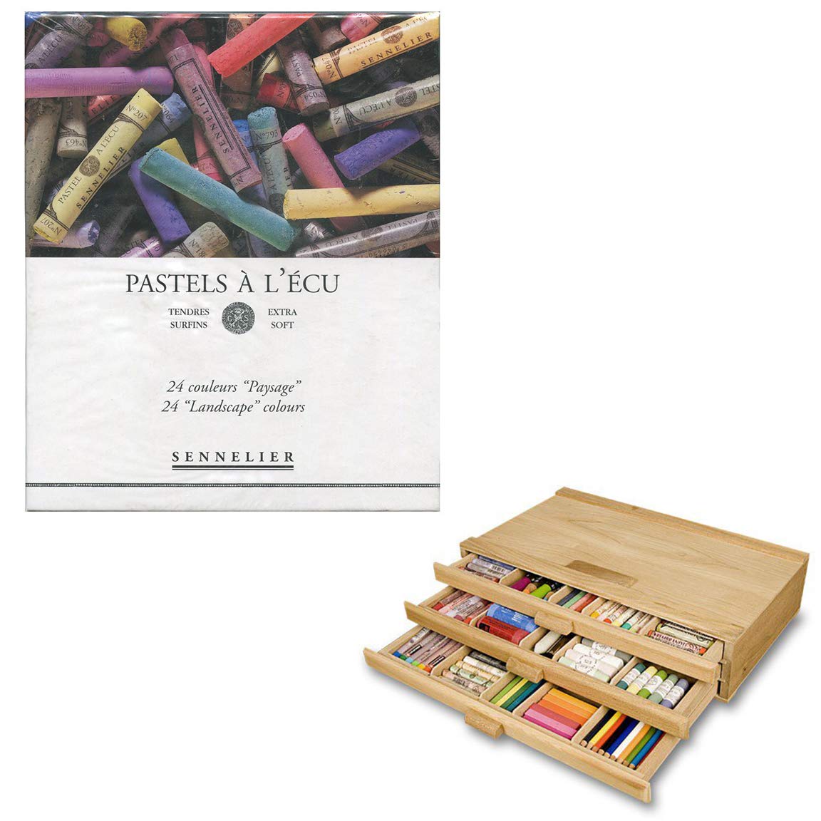 Sennelier Artist 24-Piece Oil Pastel Set with 3-Drawer Wood Storage Box - Professional Landscape Color Drawing Kit for Artists, Students & Sketching Enthusiasts | Perfect for Outdoor Painting, Studio Work & Art Classes