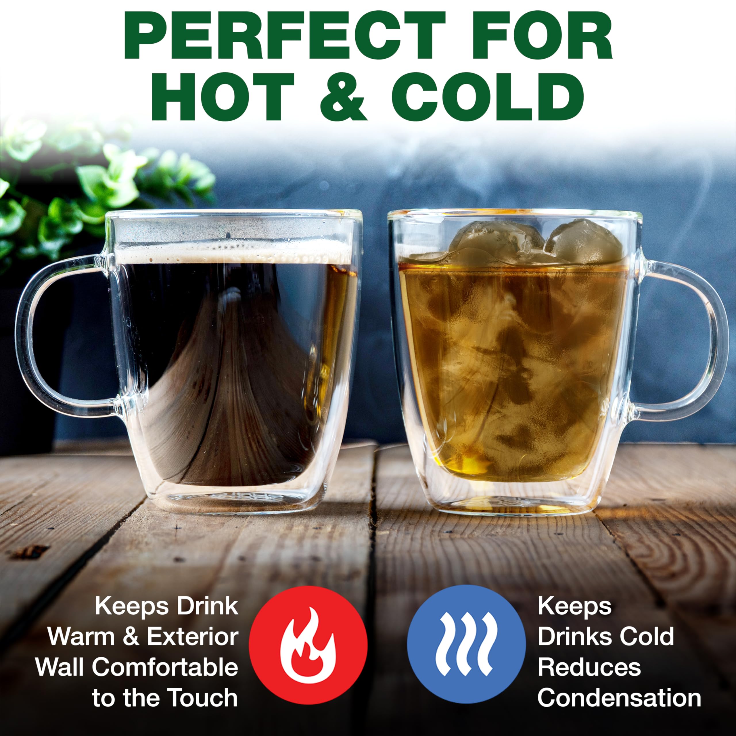 Eparé 12 oz Double Wall Coffee Mugs Set of 2 - Large Iced Latte Glass Cups with Handle - Lightweight Insulated Coffee Mug for Cappuccino, Tea & Espresso - Perfect for Home, Office & Gifts