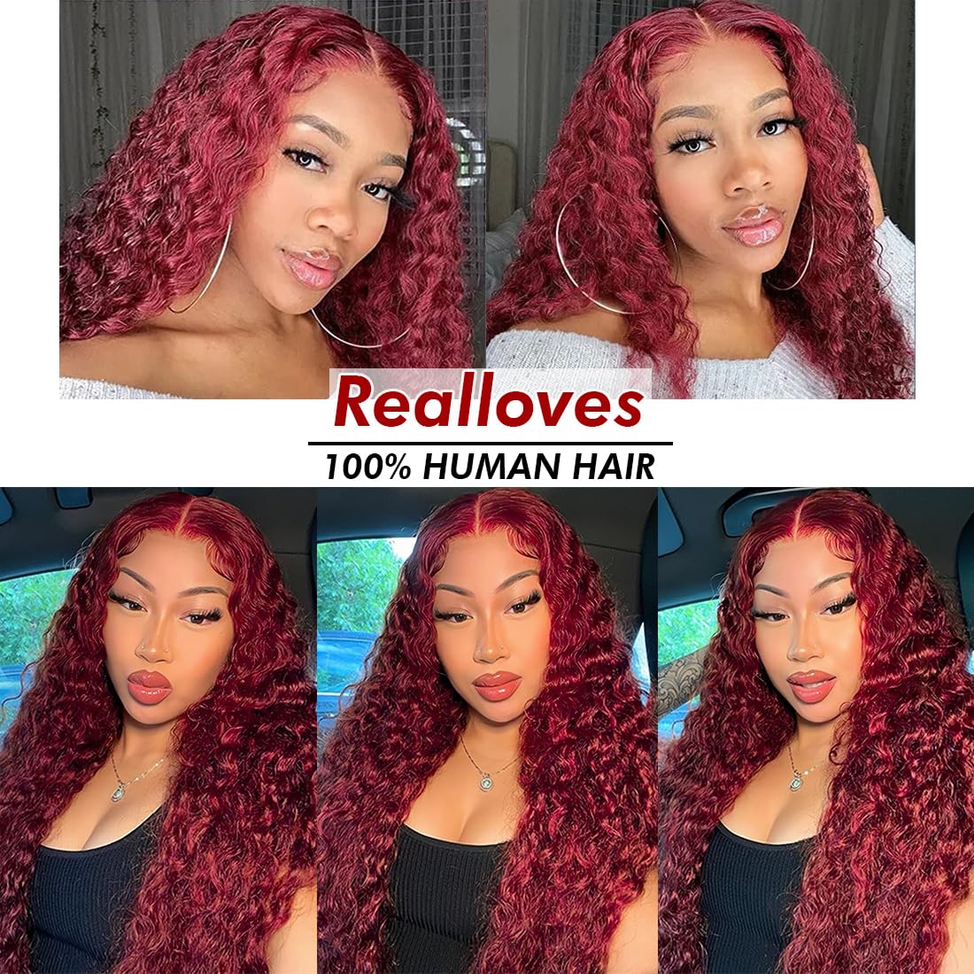 28 Inch Deep Wave Lace Front Wigs Human Hair - 13x4 Burgundy Pre Plucked 99J Lace Front Wig with 180% Density for Women | Natural Looking Curly Human Hair Wig for Daily Wear, Cosplay & Special Occasions