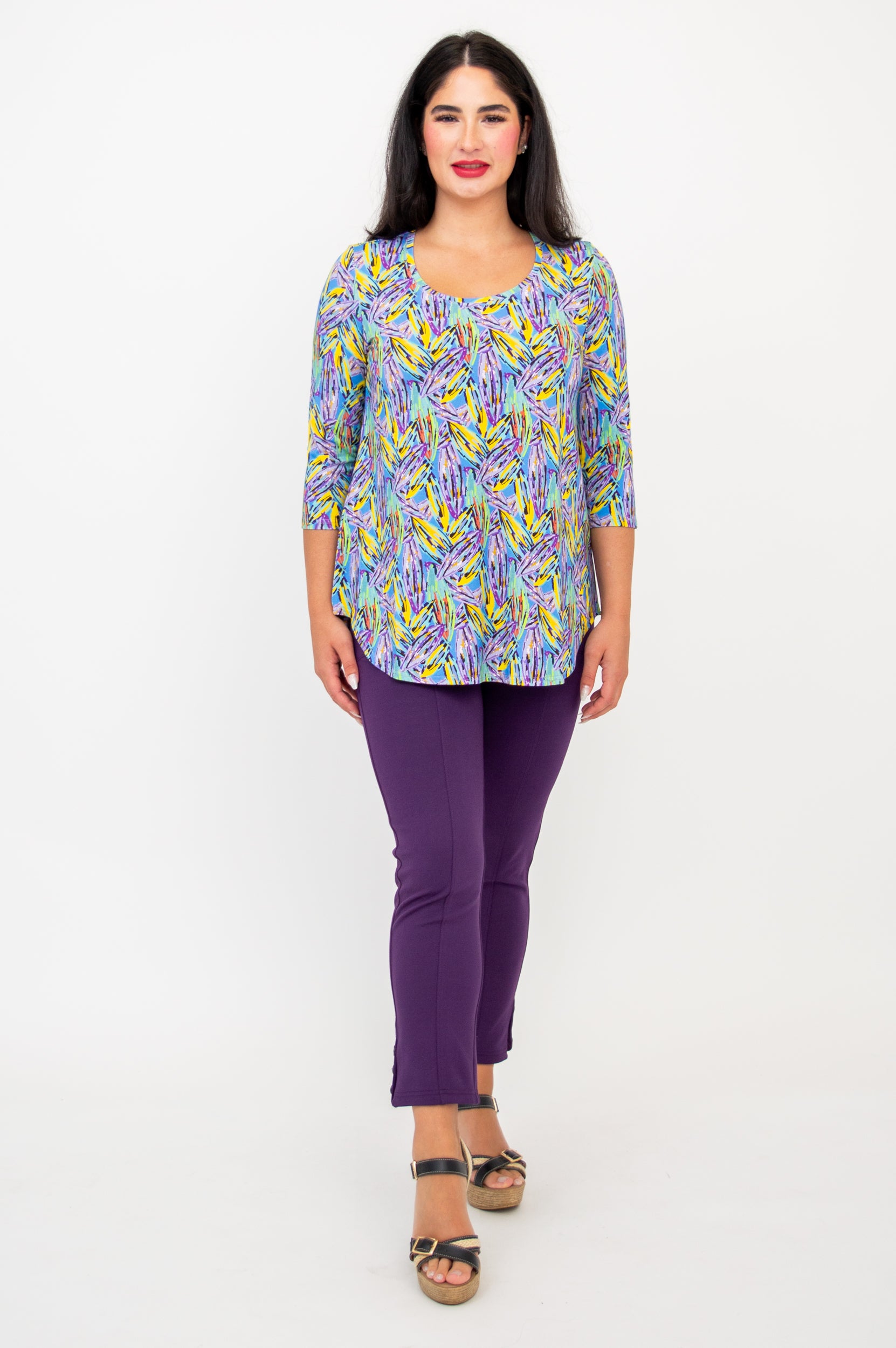Jazz 3/4 Sleeve Top for Women - Soft Bamboo Fabric - Lavender Color - Final Sale - Perfect for Casual Wear, Yoga & Summer Outfits