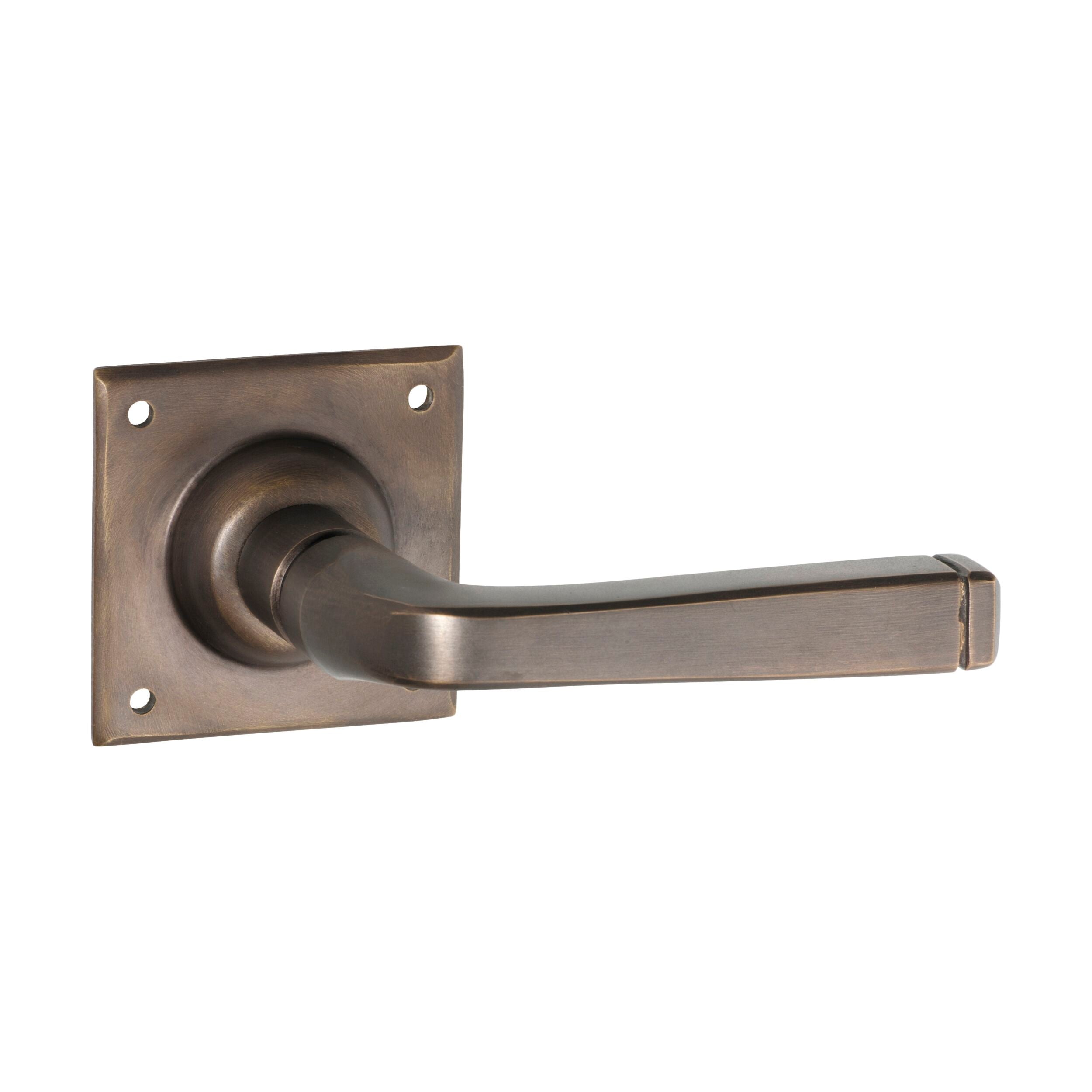 0680 Antique Brass Square Rose Door Lever Pair - H60xW60xP70mm - Vintage Style Cabinet & Furniture Hardware for Home & Office Doors