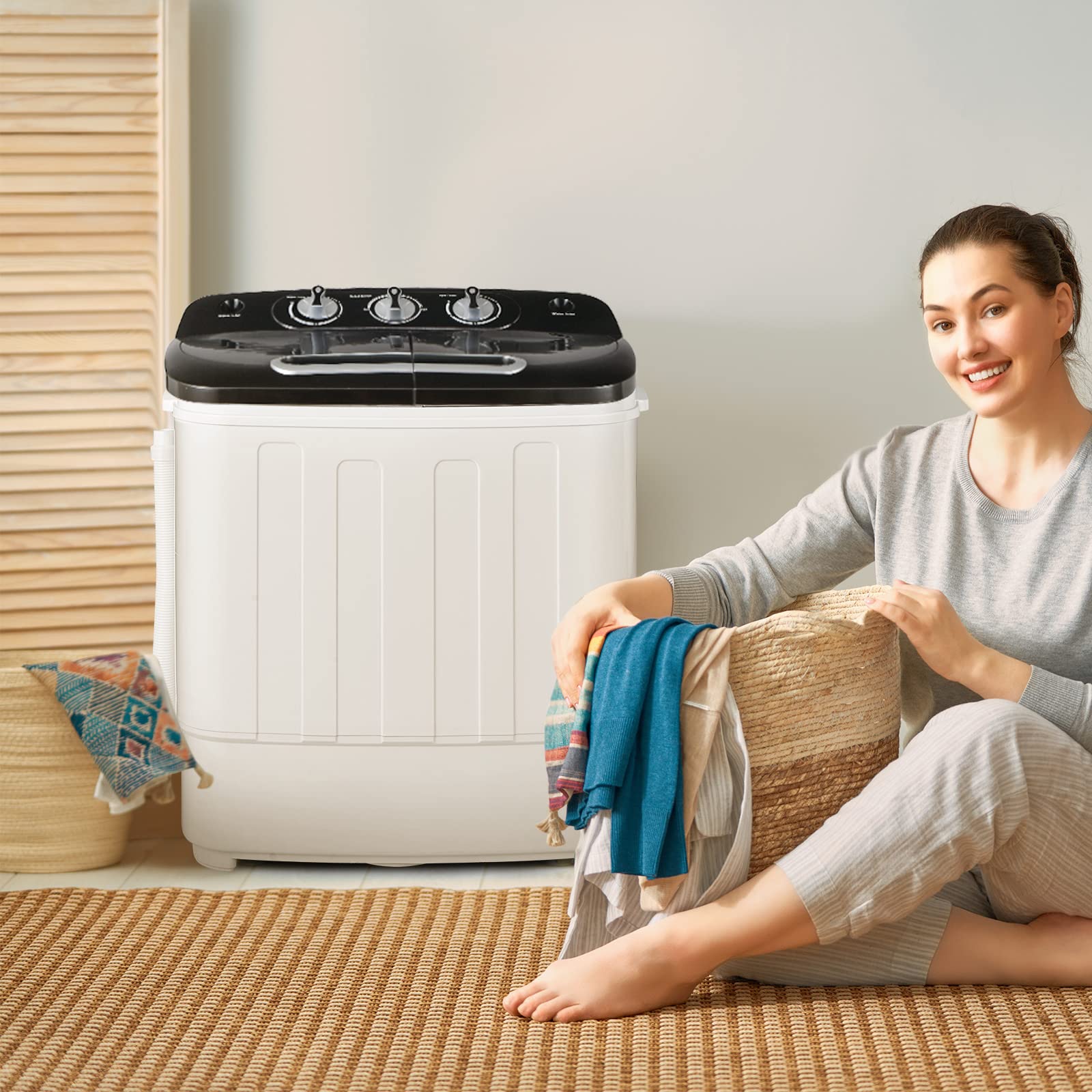 Portable Washer and Dryer Combo XPB36-1288SA - Compact Mini Washing Machine for Small Spaces, 2-in-1 Laundry Solution with Spin Dryer, Energy Efficient, Ideal for Apartments, RVs, Dorms & Camping - Black