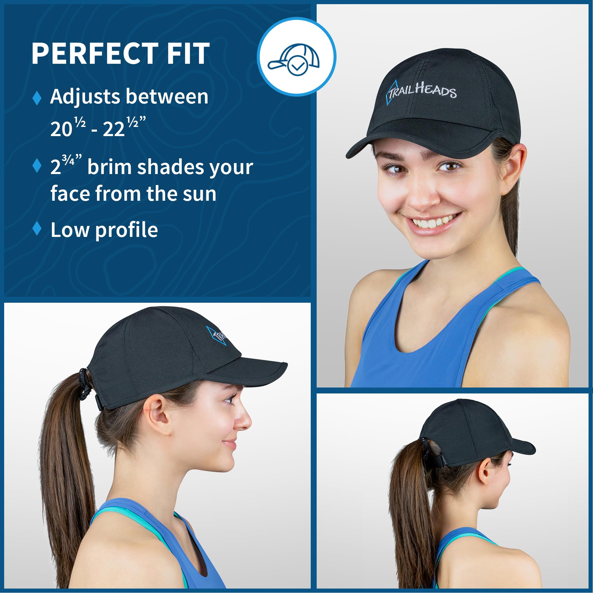 TrailHeads UPF 50+ UV Protection Running Hats for Women - Lightweight Summer Baseball Cap for Tennis, Golf, Gym & Outdoor Workouts - Perfect for Hiking, Jogging & Beach Activities