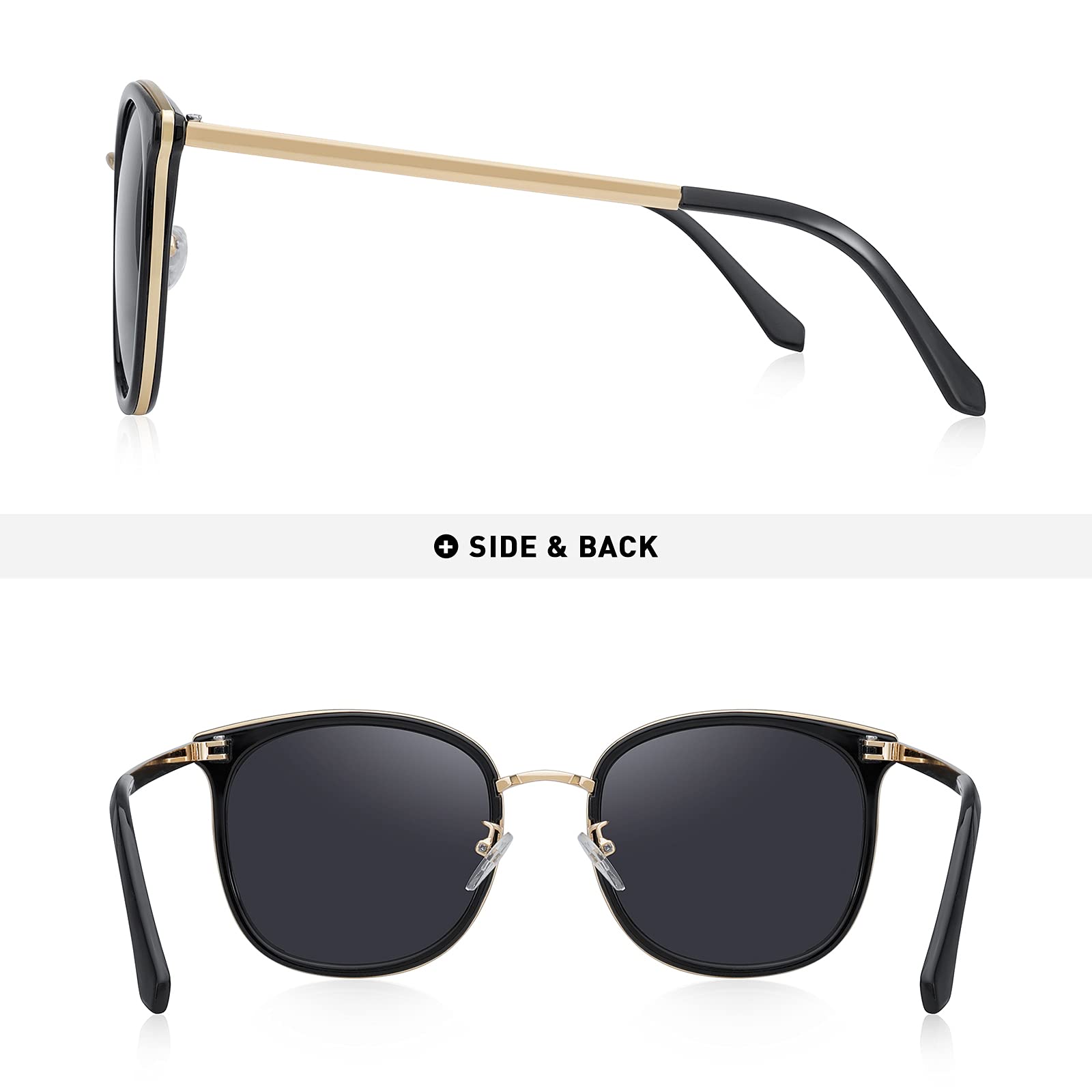 Stylish Polarized Sunglasses for Women & Men - UV Protection Oversized Rectangular Metal Frame - Perfect for Driving, Beach & Outdoor Activities