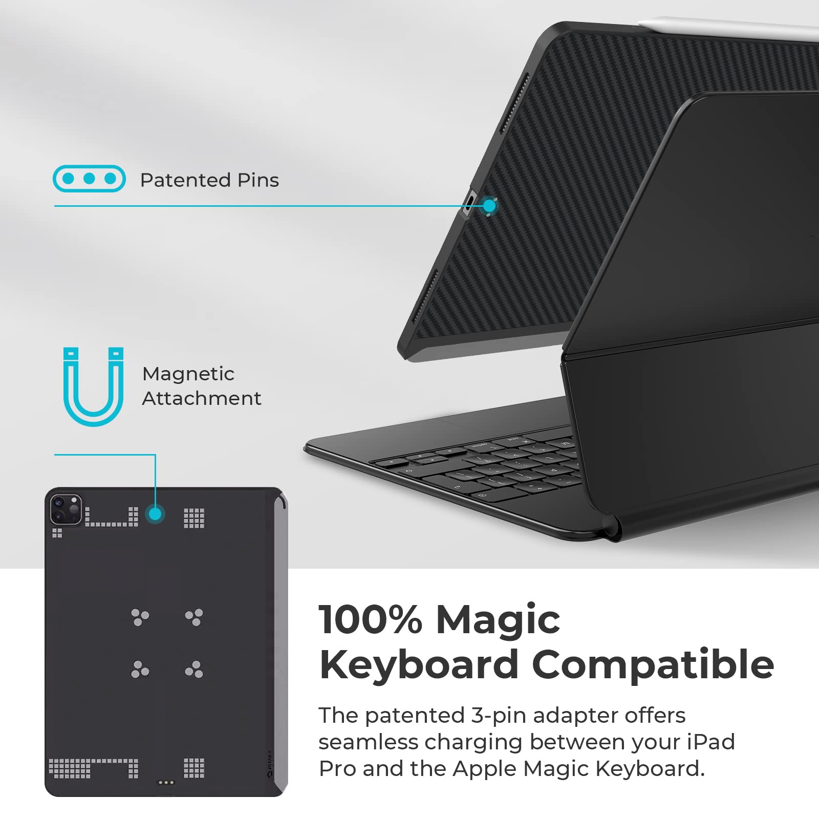 PITAKA Magnetic Case & Stand for iPad Pro 12.9 inch (2021/2022 5th/6th Gen) with 15W Wireless Charger - Premium iPad Holder & Smartphone Charging Base for Home, Office & Travel Use