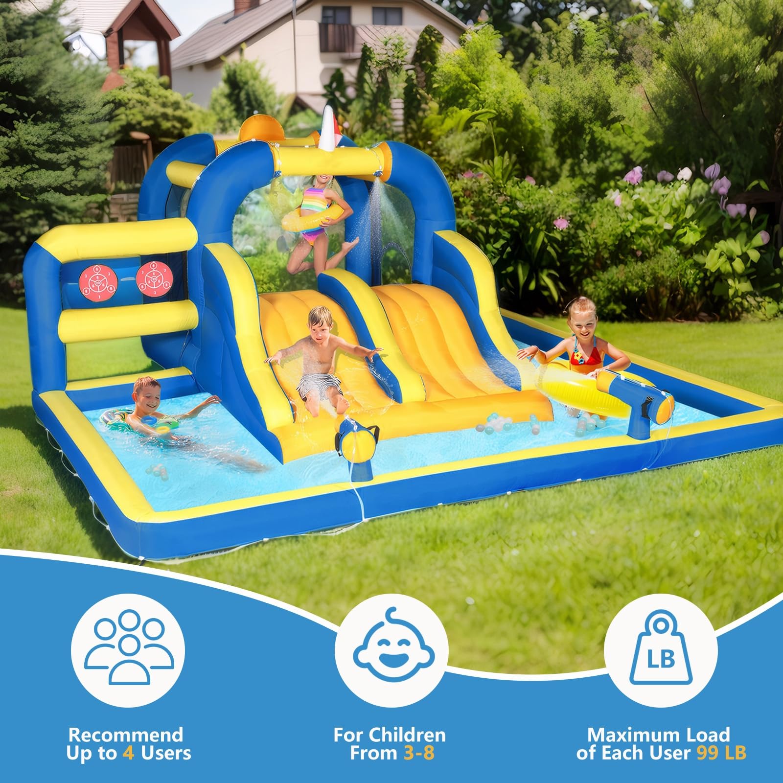 Ktaxon Inflatable Bounce House for Kids - Double Water Slide Jumping Castle with Air Blower, Outdoor Play Equipment for Backyard, Park & Lawn (181