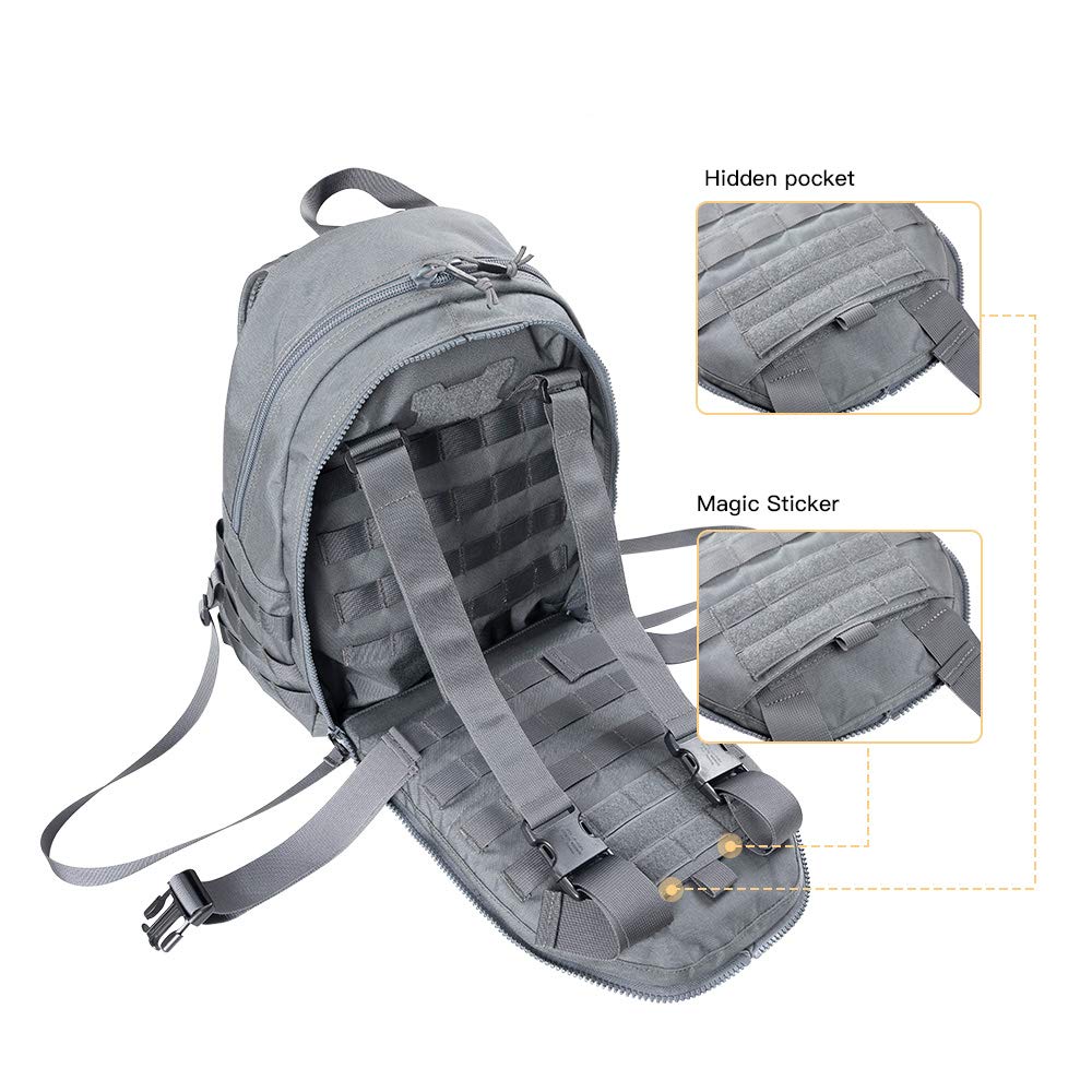 Military Tactical Backpack with Detachable Design - Converts to Outdoor Vest | Durable Grey Rucksack for Hiking, Camping & Airsoft | EXCELLENT ELITE SPANKER Tactical Gear