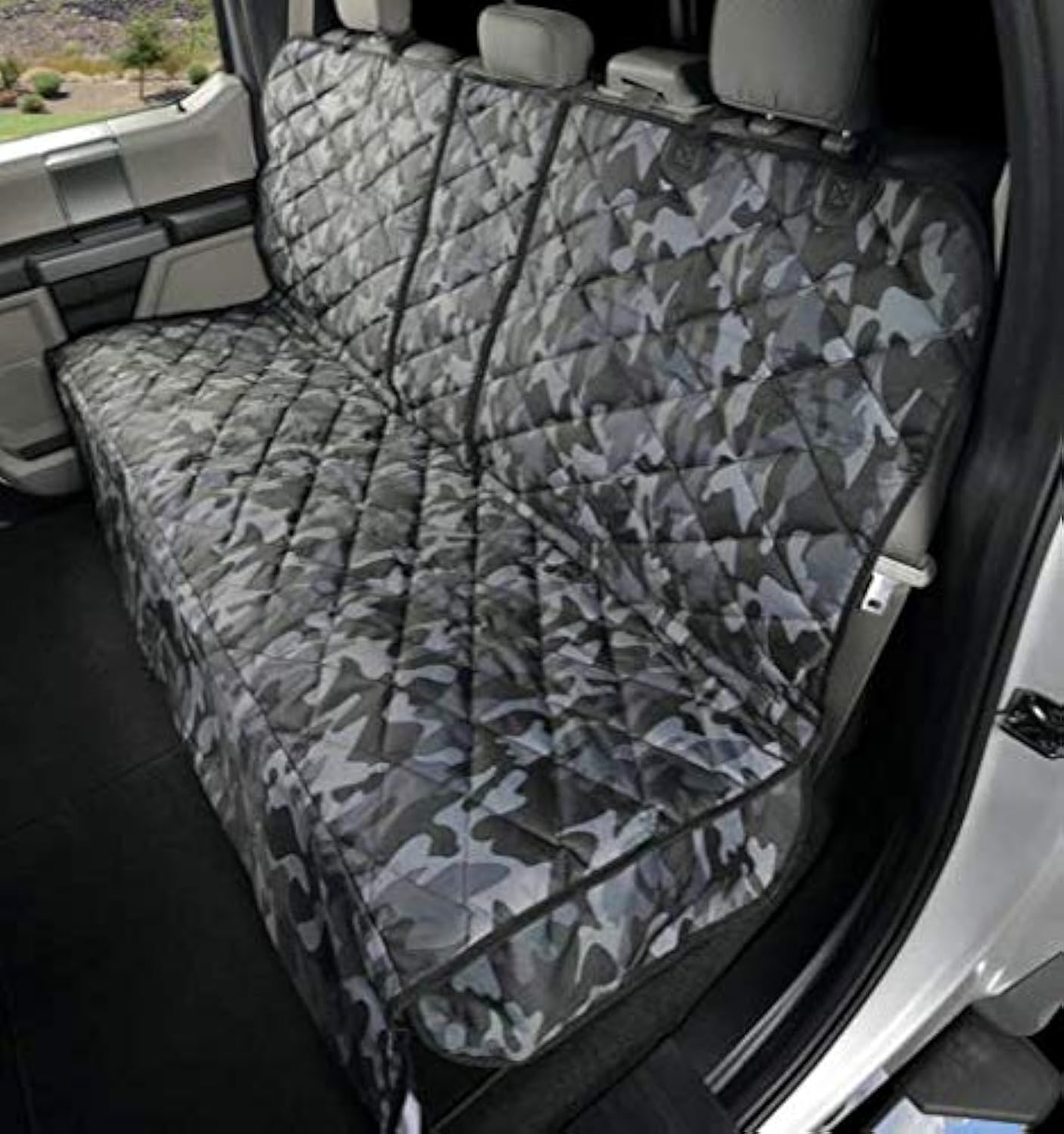 4Knines Waterproof Dog Seat Cover with Hammock - Extra Large Camo Pet Car Seat Protector for Back Seat - 60/40 Split Bench & Seat Belt Access - Durable Scratchproof Car Accessories for Travel & Outdoor Adventures