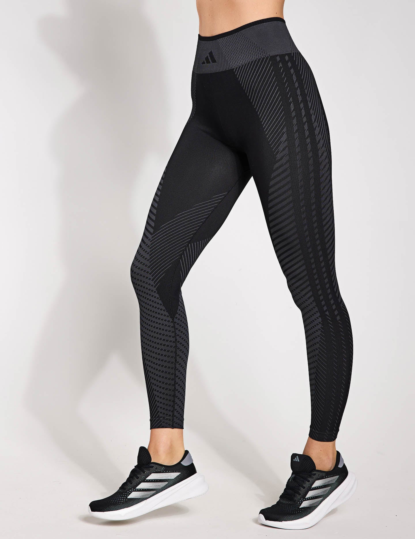 Women's Knitted 7/8 Training Leggings - Black & Grey - High Waist Yoga Pants for Workout, Running & Gym