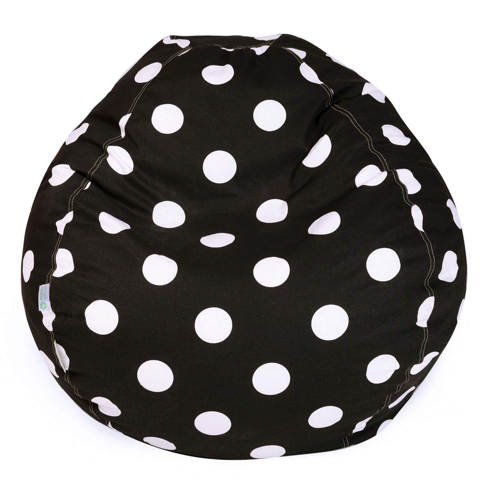 Majestic Home Goods Large Classic Bean Bag Chair with Polka Dot Design - Black - Perfect for Kids' Rooms, Game Rooms & Cozy Lounging