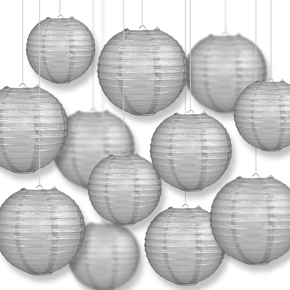 12 Pack Silver Chinese Paper Lanterns - Hanging Wedding & Party Decoration Set (12/10/8 Inch) - Perfect for Asian Weddings, Birthday Parties & Home Decor