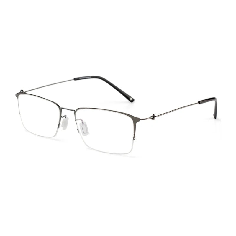 Unisex Black Semi-Rimless Square Titanium Eyeglasses Frame 68203 - Lightweight & Durable Glasses for Work, Reading & Fashion
